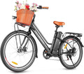 26" Step-Through Electric City Bike for Adults – Commuter E-Bike with Basket, LCD Display & Low-Step Frame