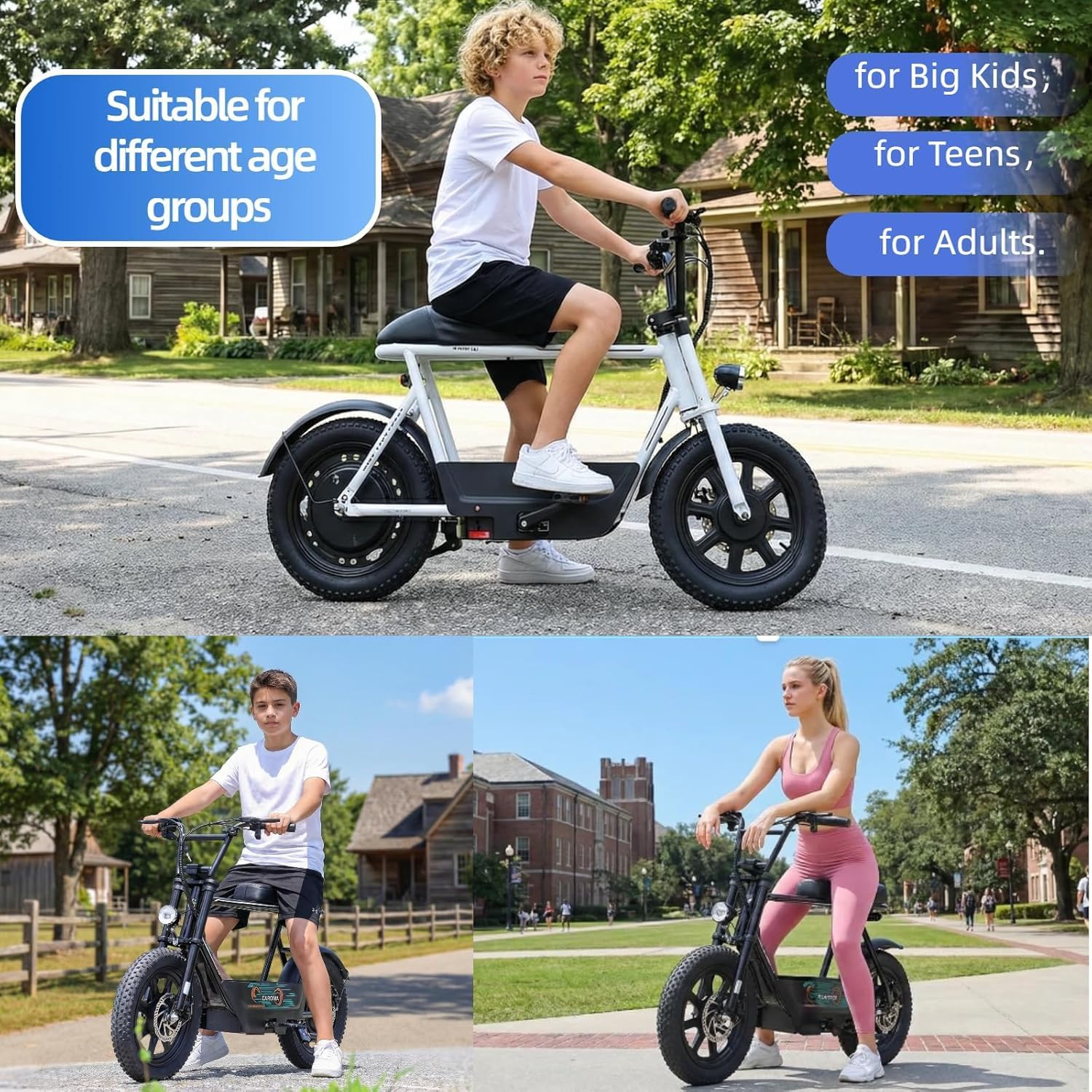 Electric Scooter with Seat – 16" Fat Tire Mini E-Bike for Adults with Basket, Cargo & Pet Carrier Design