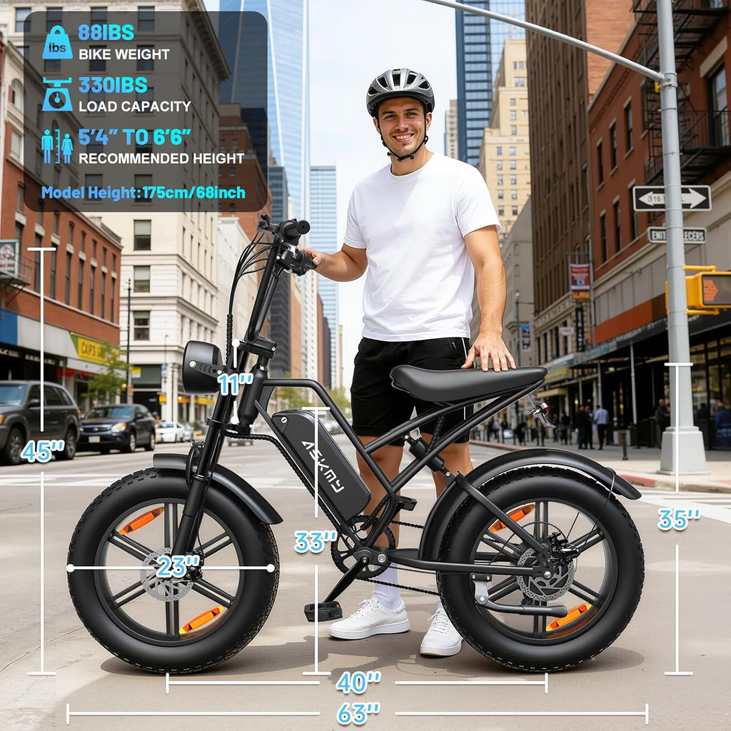 20" Fat Tire Electric Bike for Adults, 1000W Peak Motor, Up to 60-Mile Range, All-Terrain E-Bike, UL 2849 Certified