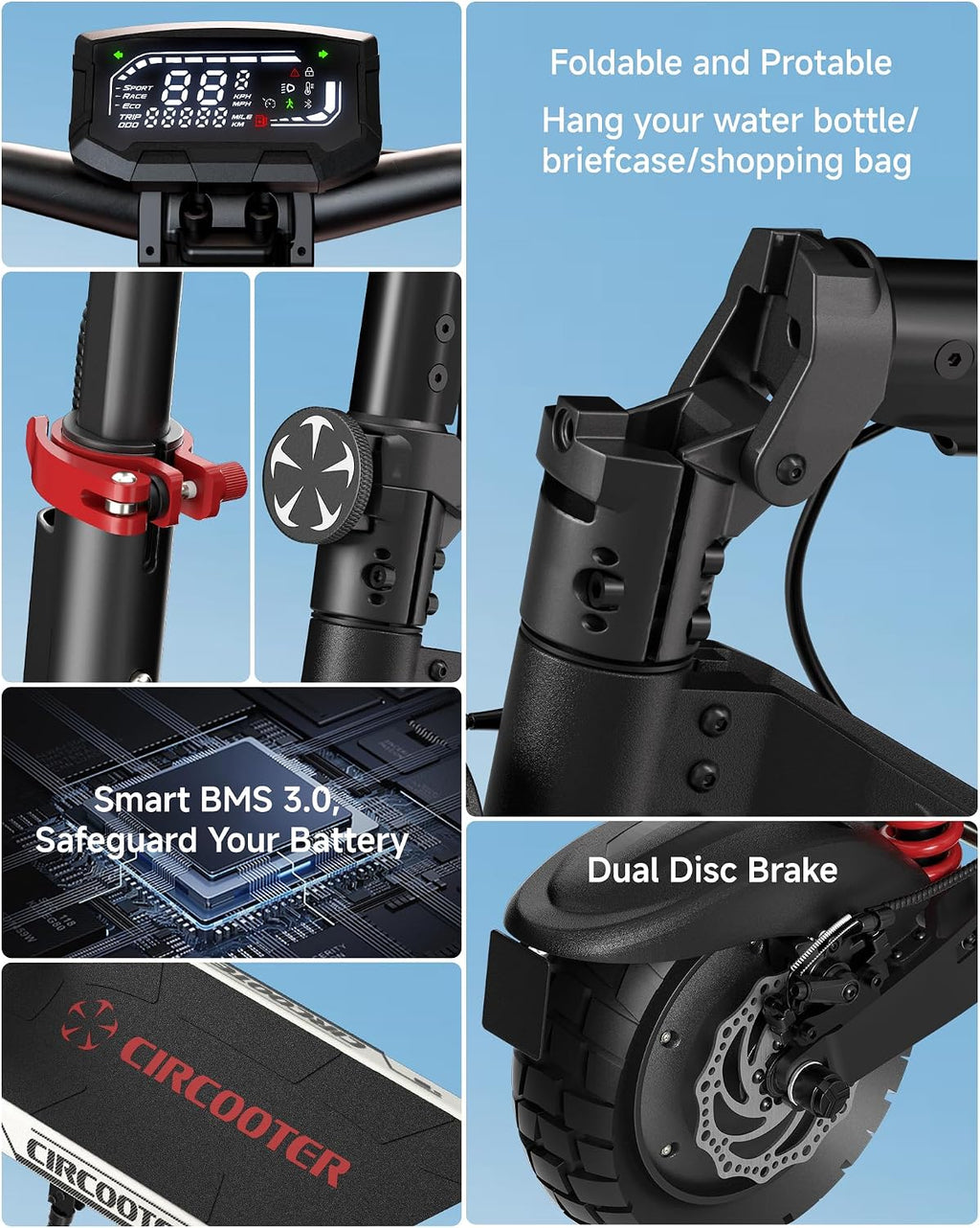 Landtubo/Pro Electric Scooter for Adults, 47/40Miles & 32/28Mph E Scooter, Dual Shock Suspension & Wobble-Free Steering