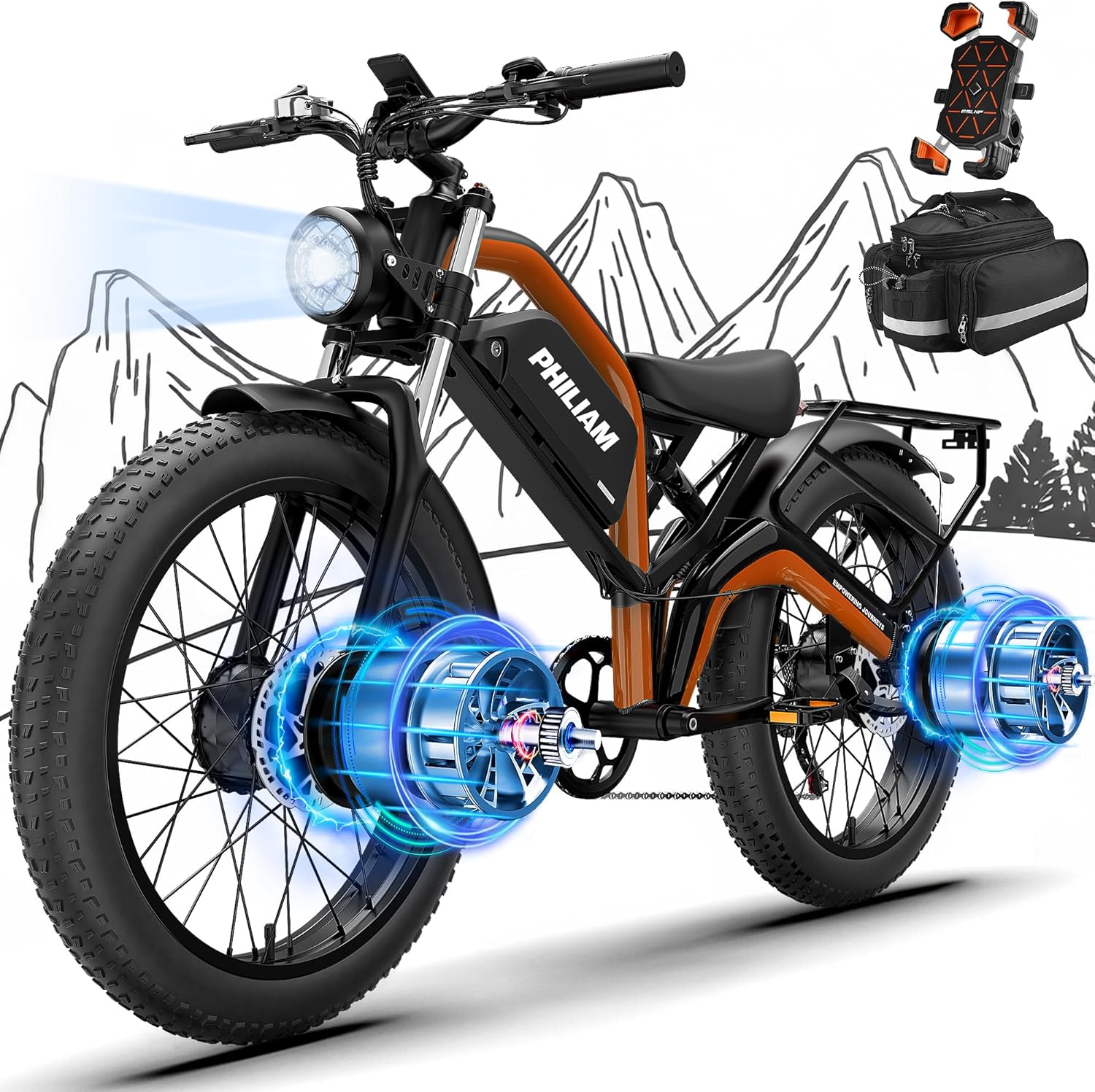 26" Fat Tire Electric Bike for Adults with 3000W/5000W Peak Dual Motor, Full Suspension, Up to 35 MPH & 80–100 Miles Range