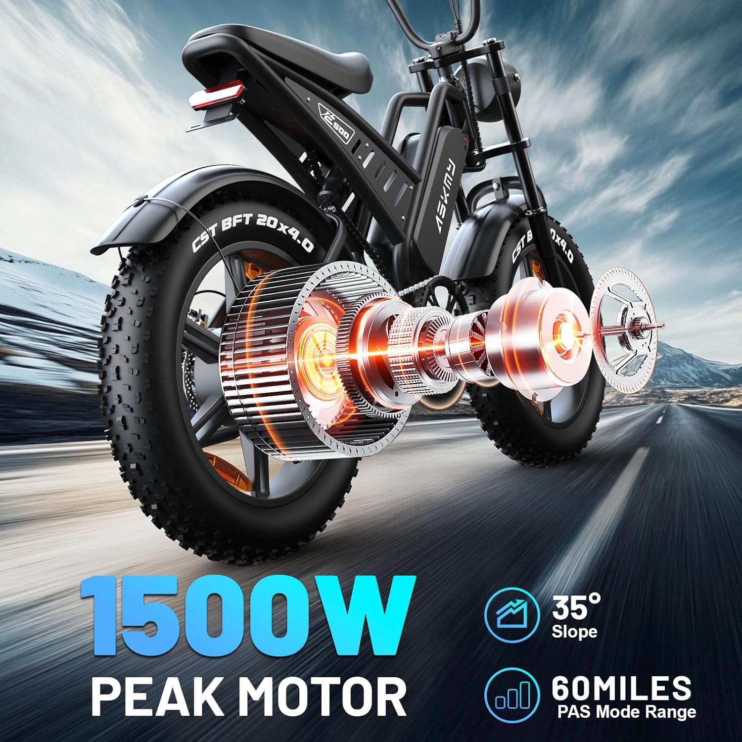 Electric Mountain Bike for Adults, 20-Inch Fat Tire All-Terrain E-Bike, Long-Range Commuter & Off-Road Electric Bicycle