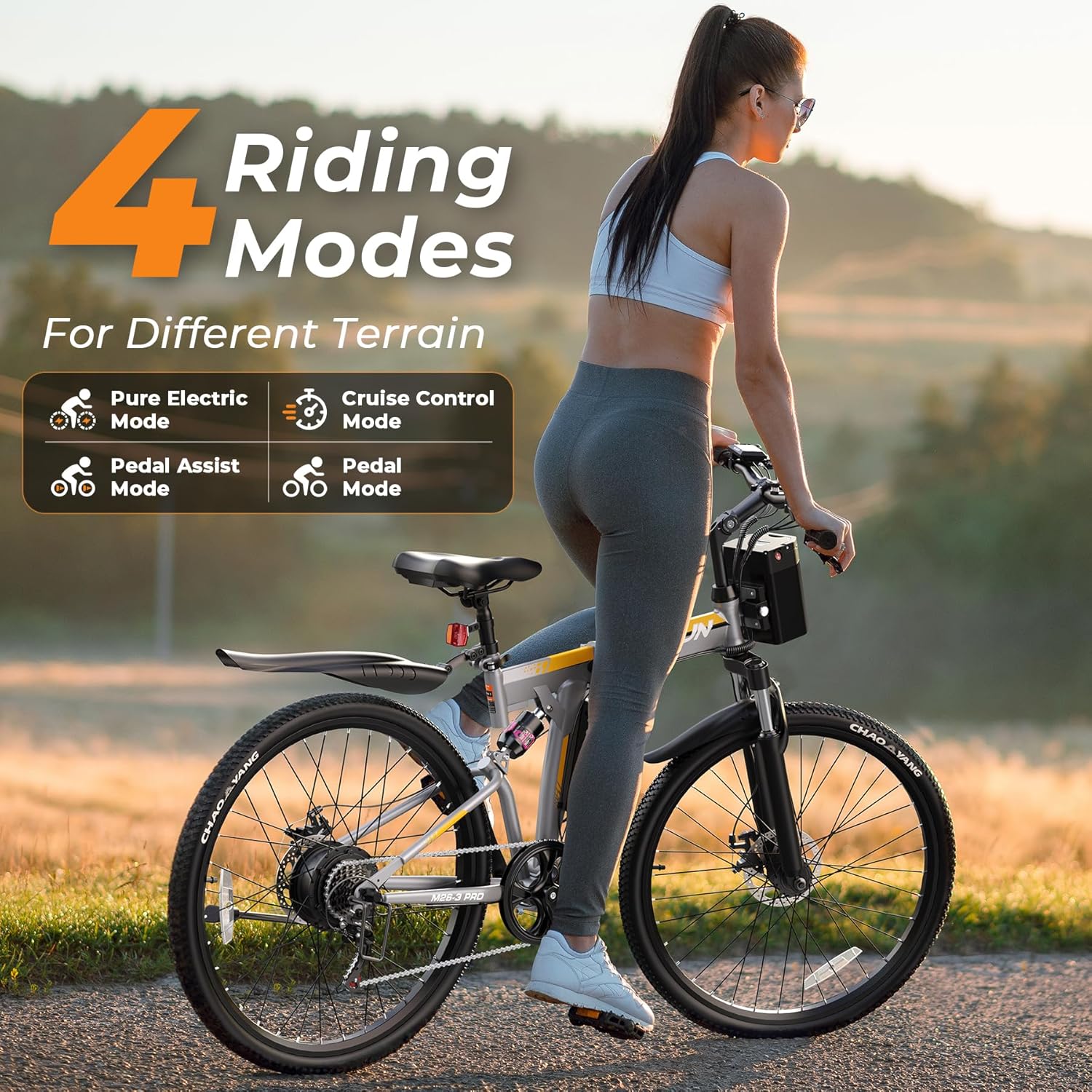26" Folding Electric Bike for Adults with 750W Peak Motor, Up to 20 MPH, 50 Miles Range, Full Suspension & Dual Disc Brakes
