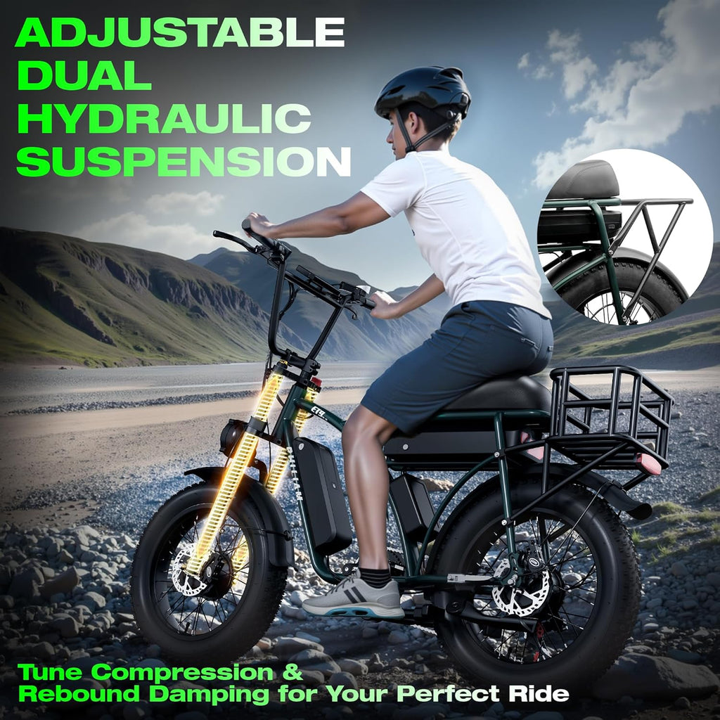 3000W Dual Motor Electric Bike for Adults – Dual Battery Cargo E-Bike, Up to 200 Miles Range, 31 MPH All-Terrain Fat Tire Bike
