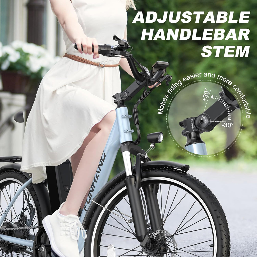 26-Inch City Cruiser Electric Bike for Adults – 1000W Peak Motor, 7-Speed Commuter E-Bike, Up to 20 MPH & 50-Mile Range