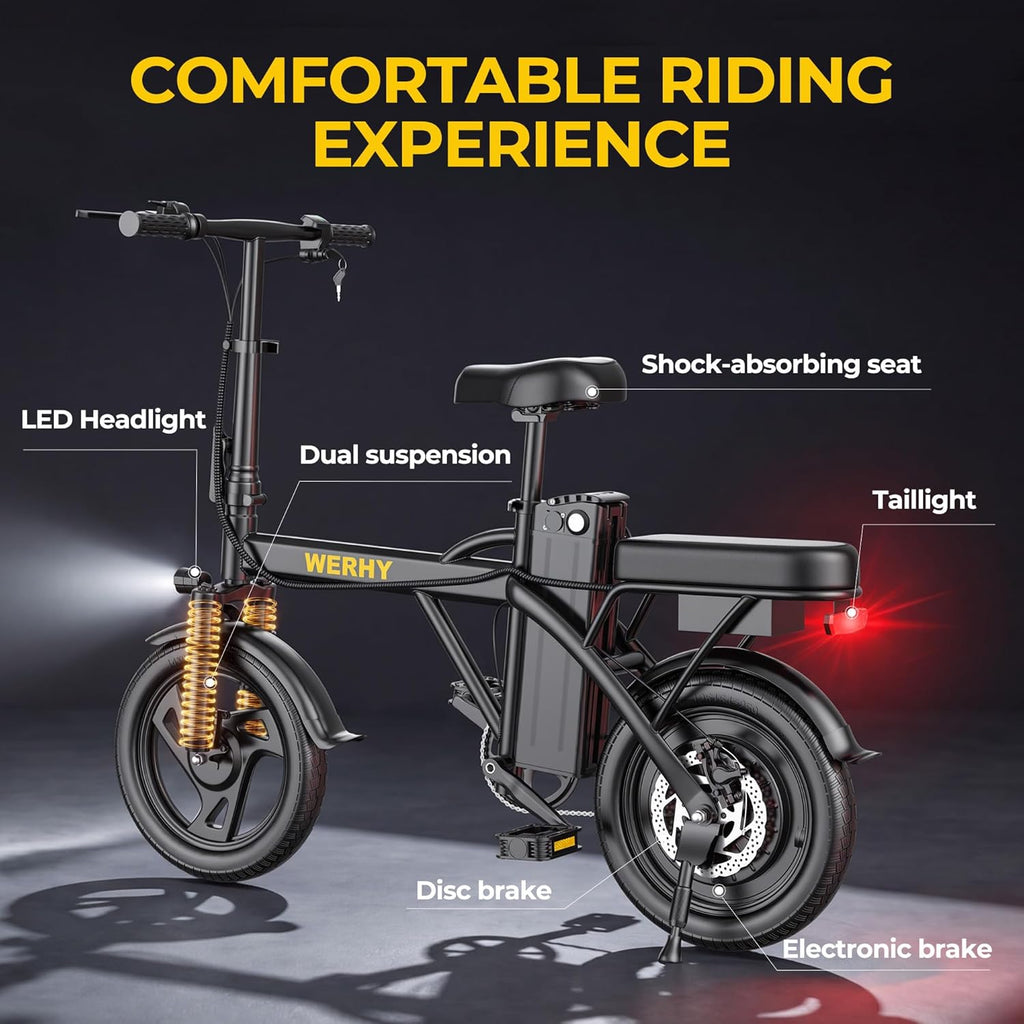 Folding Electric Bike for Adults – 500W Motor, 14" Mini Ebike, 20 MPH, Up to 20-Mile Range