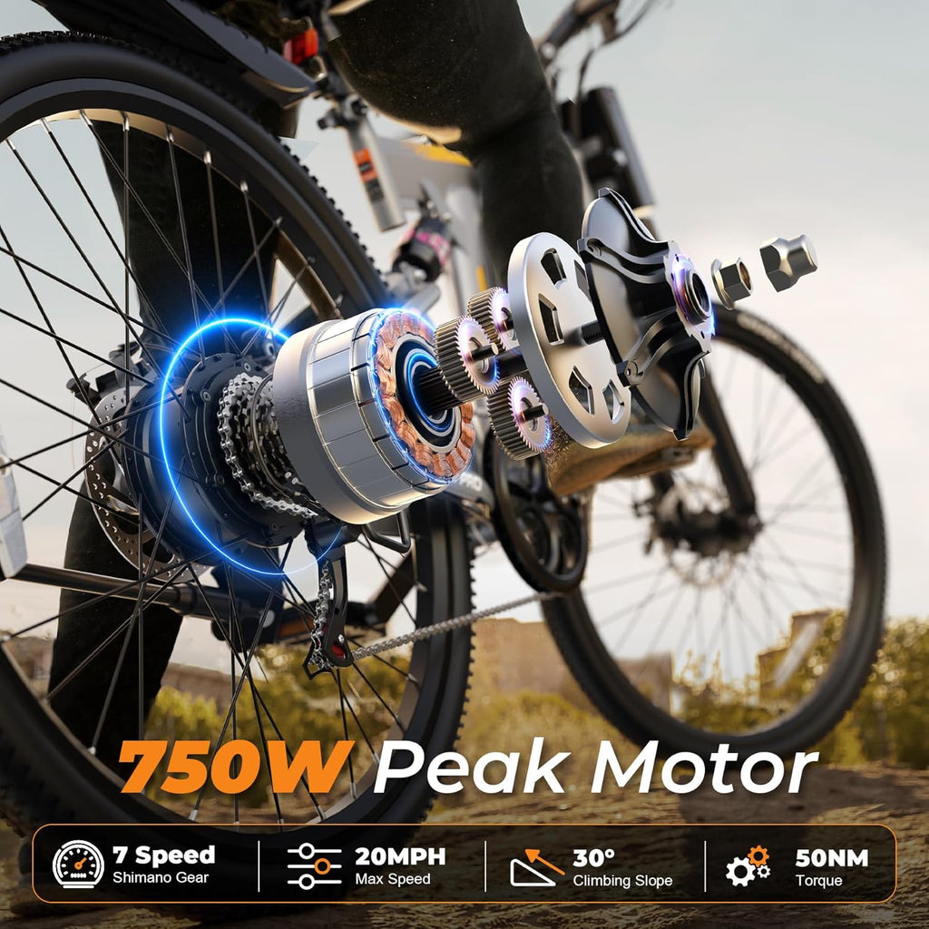 26" Folding Electric Bike for Adults with 750W Peak Motor, Up to 20 MPH, 50 Miles Range, Full Suspension & Dual Disc Brakes