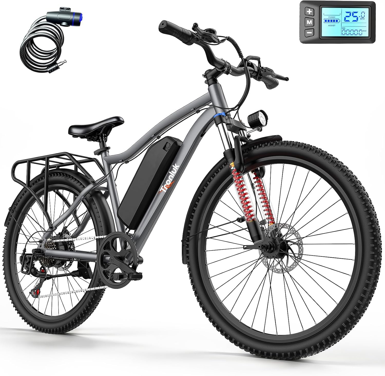 26" Electric Bike for Adults, 720W Peak Motor, 7-Speed Commuter E-Bike, Up to 50-Mile Range, All-Terrain Electric Bicycle
