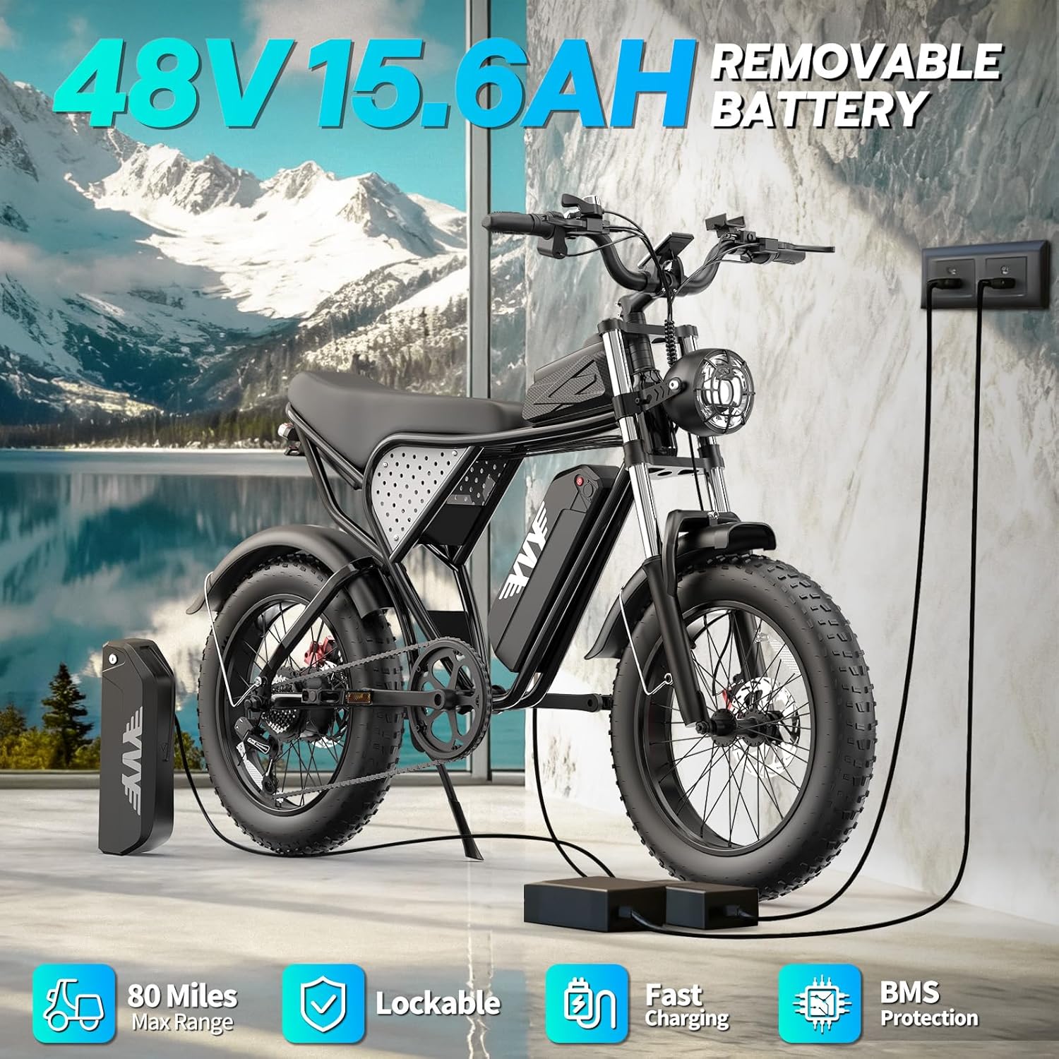 20" Fat Tire Electric Bike for Adults, Up to 3000W Peak Motor, Full Suspension All-Terrain eBike, Long-Range Performance, Off-Road & Trail Riding