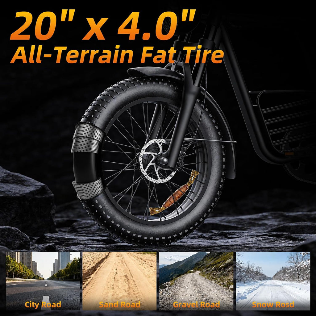 3000W Peak Electric Bike for Adults – 20" Fat Tire Moped E-Bike, 35 MPH Top Speed, Up to 65 Miles Range