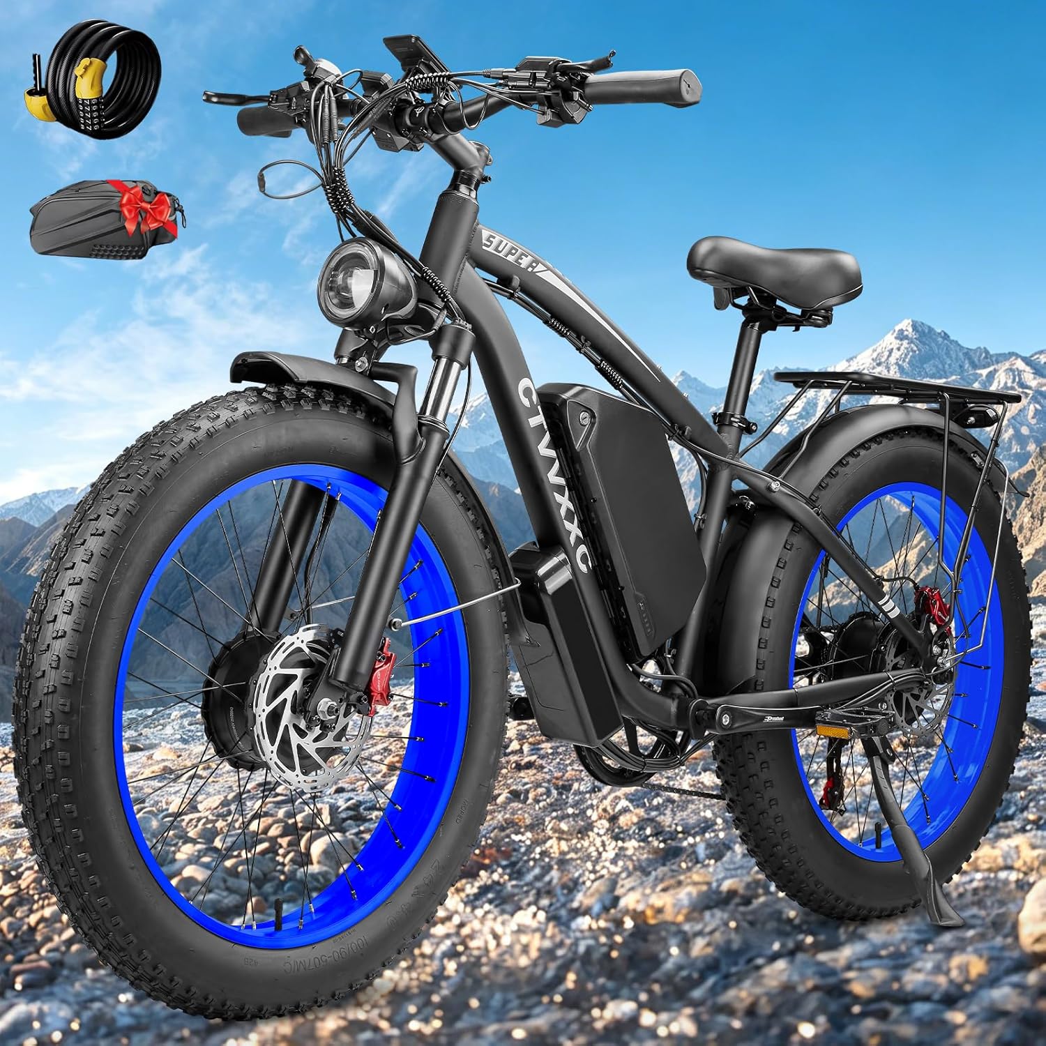 Dual Motor Electric Fat Tire Bike for Adults, 9000W Peak Power, Up to 45 MPH, 24" All-Terrain E-Bike with Lockable Suspension