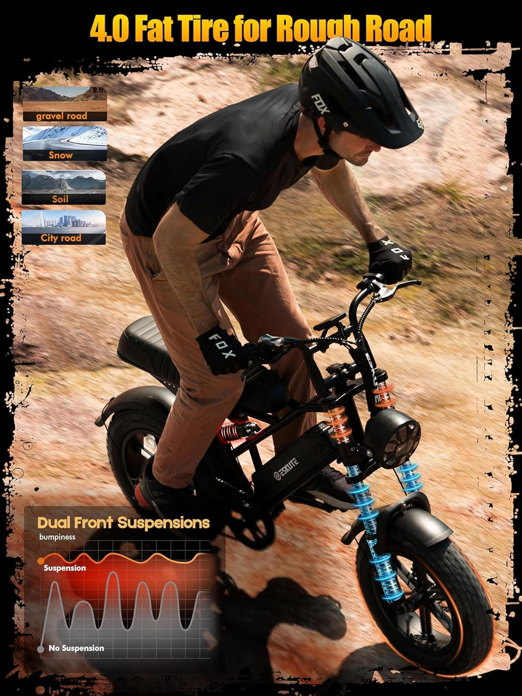 1500W Peak Electric Dirt Bike for Adults – 16" Fat Tire E-Bike, 20+ MPH Top Speed, Up to 60 Miles Range, Dual Suspension