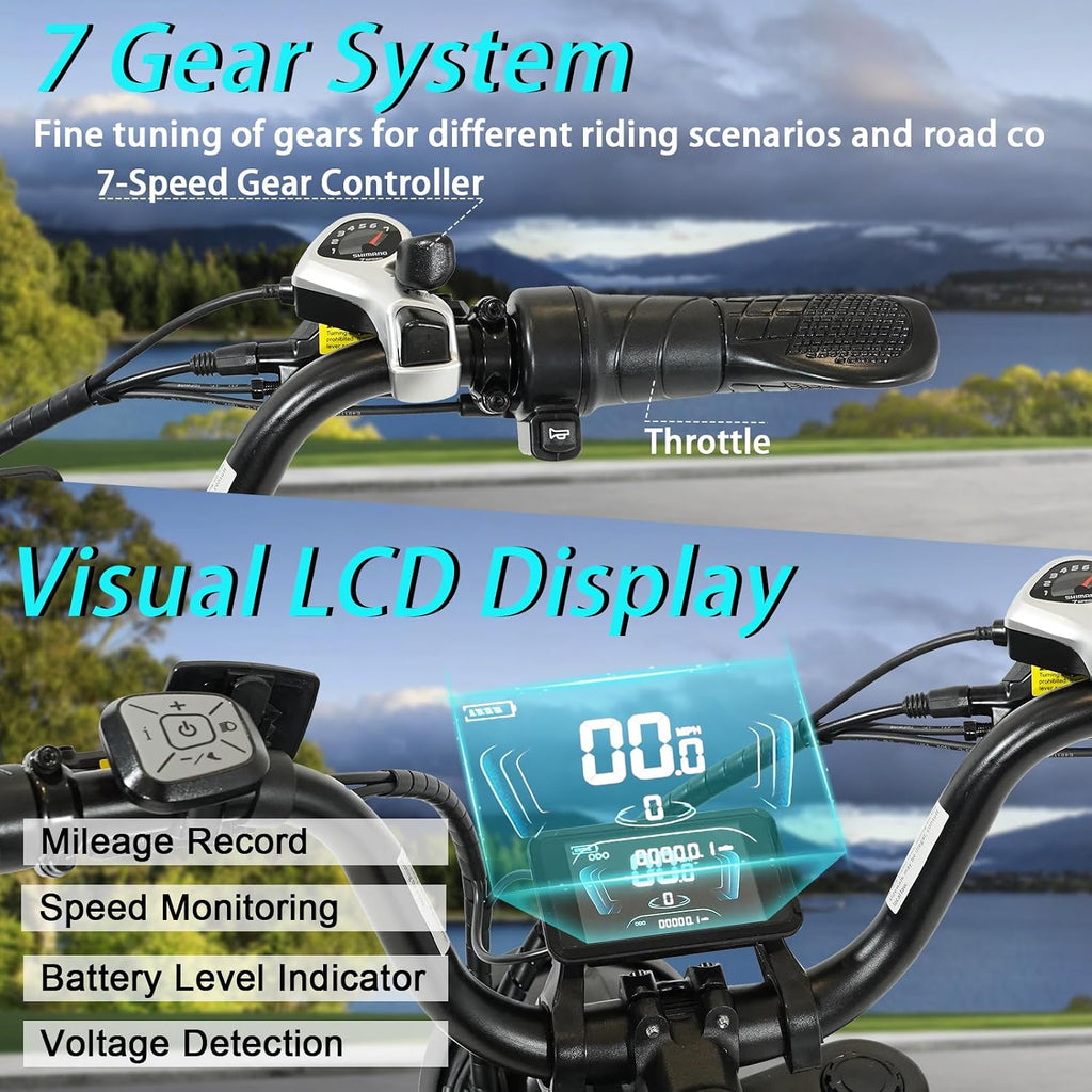 Electric Mountain Bike for Adults, 20-Inch Fat Tire All-Terrain E-Bike, Full Suspension Commuter & Off-Road Electric Bicycle