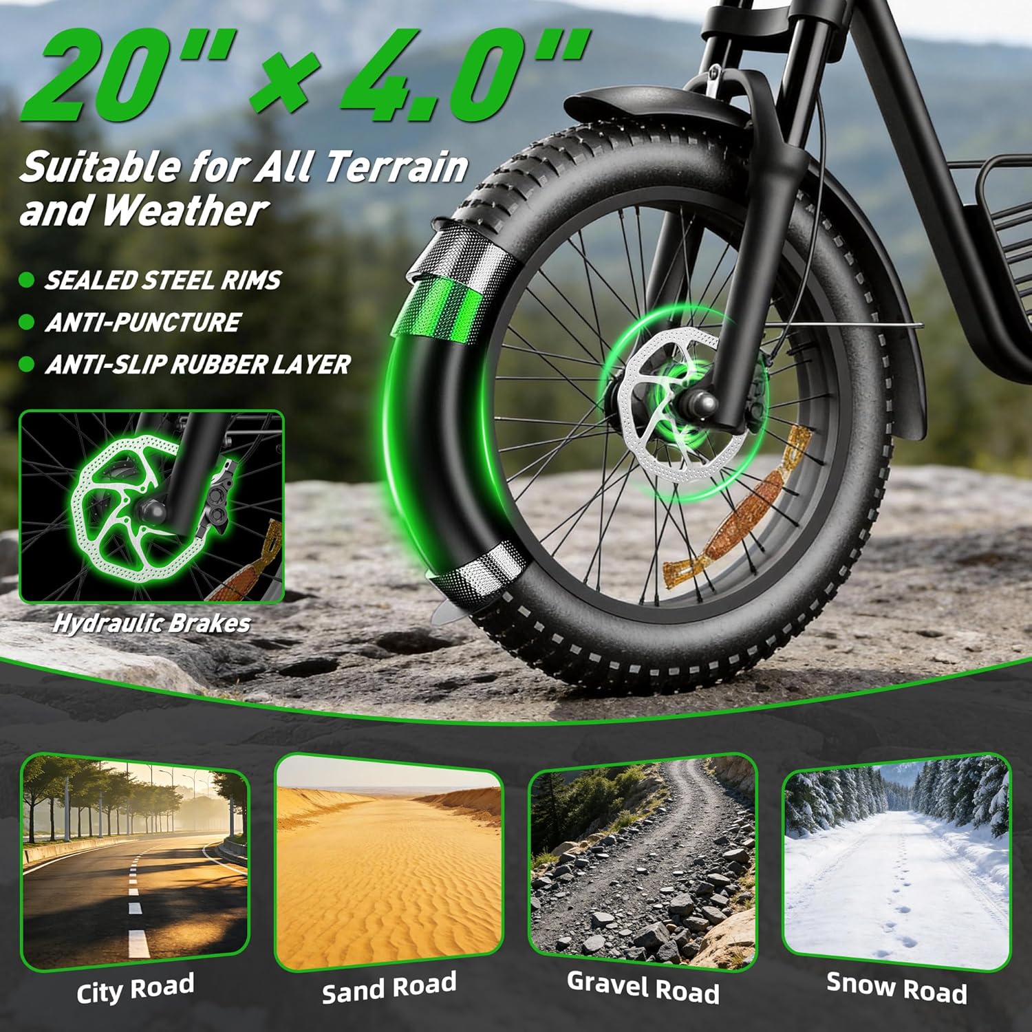 20-Inch Fat Tire Electric Bike for Adults, Long-Range All-Terrain E-Bike, Motorcycle-Style Design, USA Stock