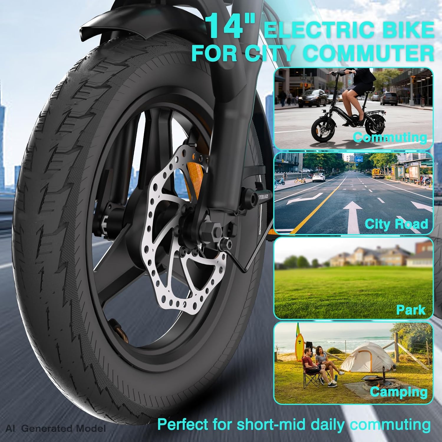 14" Foldable Electric Bike for Adults – Compact City Commuter E-Bike with Lightweight Portable Design