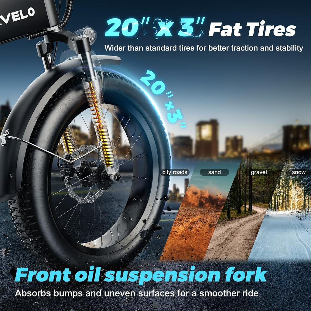 20" Fat Tire Folding Electric Bike for Adults with 1000W Motor, 7-Speed Gear System, Up to 30+ MPH & 80 Miles Range