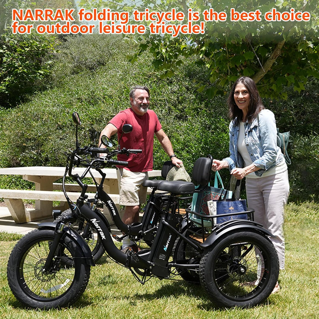 1350W Peak Folding Electric Tricycle for Adults – Fat Tire 3-Wheel E-Trike with Large Rear Basket & Removable Battery