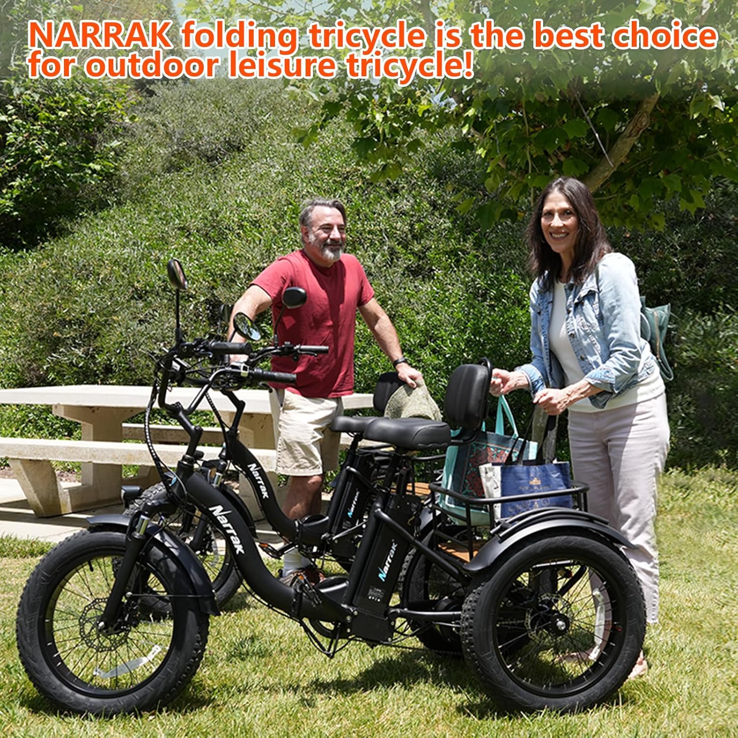 1350W Peak Folding Electric Tricycle for Adults – Fat Tire 3-Wheel E-Trike with Large Rear Basket & Removable Battery