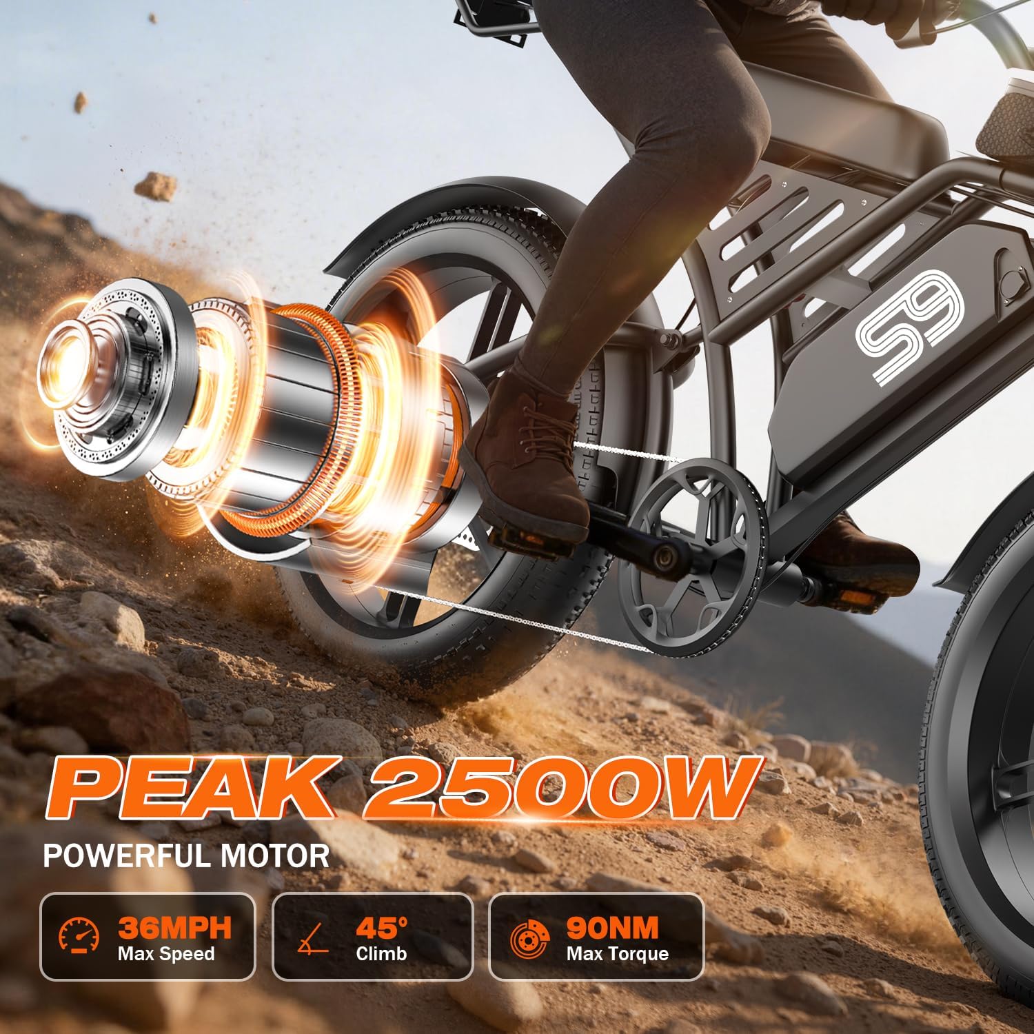 2500W Peak Electric Dirt Bike for Adults – 20-Inch Fat Tire All-Terrain E-Bike with NFC & Password Unlock, Up to 36 MPH & 65-Mile Range