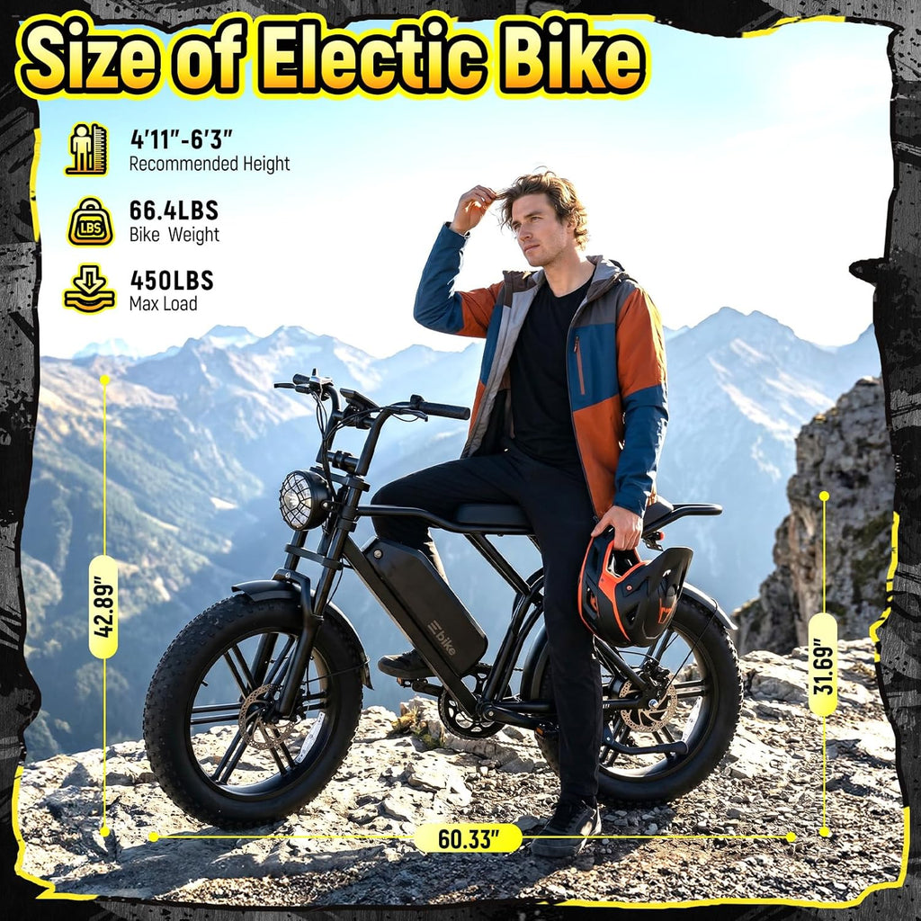 20" Fat Tire Electric Bike for Adults – Dual Suspension E-Bike with Smart Display & App Connectivity