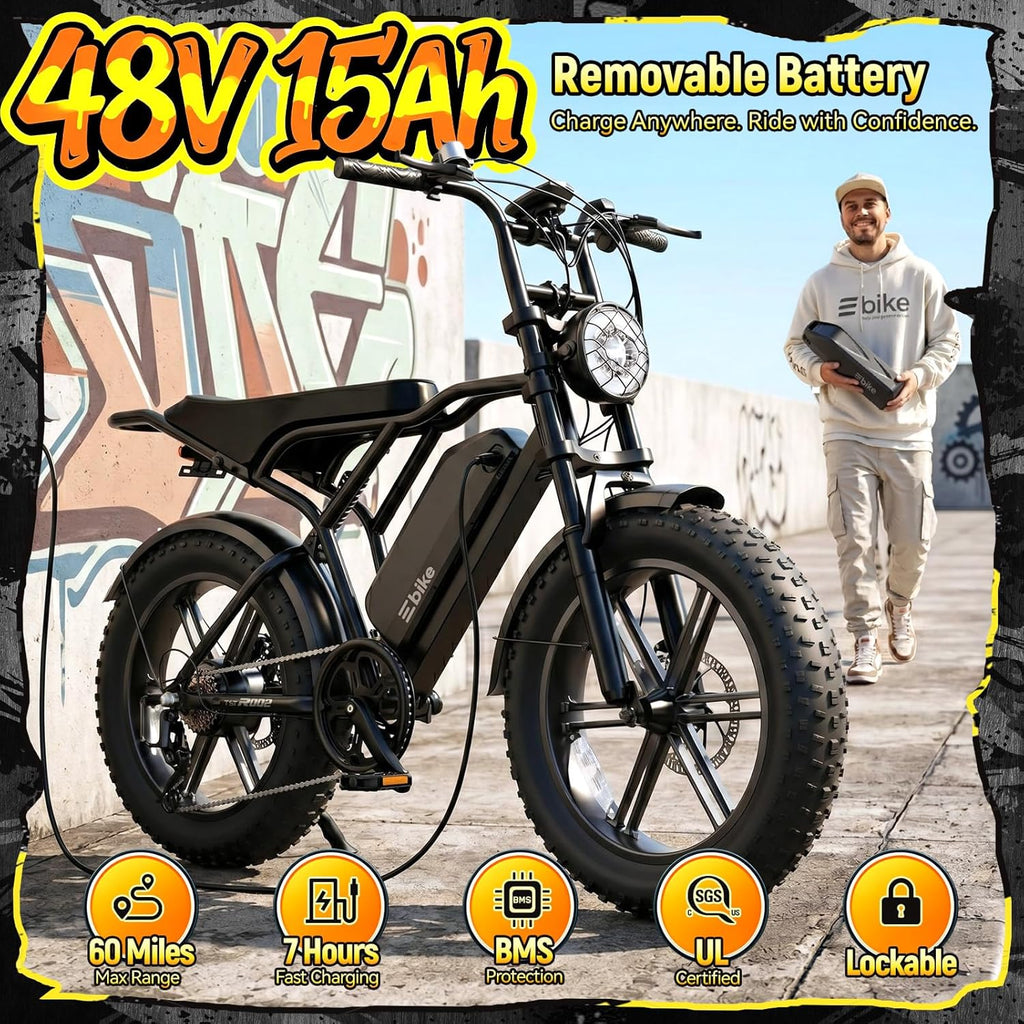 20" Fat Tire Electric Bike for Adults – Dual Suspension E-Bike with Smart Display & App Connectivity