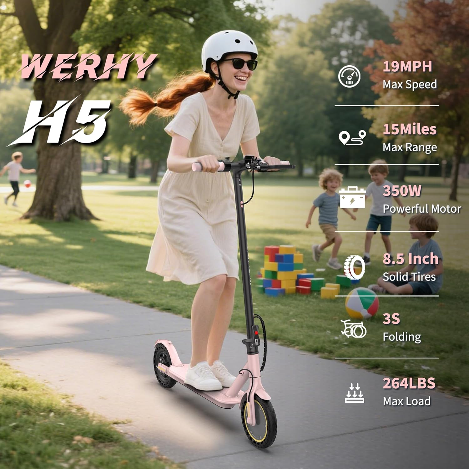 Electric Scooter, 500W/350W/800W/1000W Motor & 10"/8.5" Solid Tires, Up to 22/19 MPH & 28/25/15 Miles Range