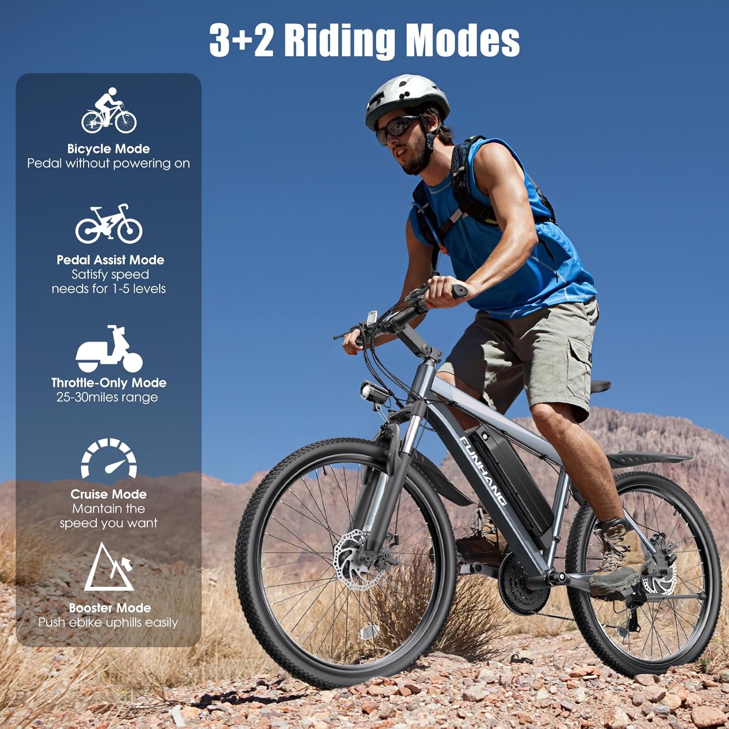 1000W Peak Electric Mountain Bike for Adults – 26-Inch E-Bike with Front Suspension, 7-Speed Gears, Fenders & Up to 50-Mile Range