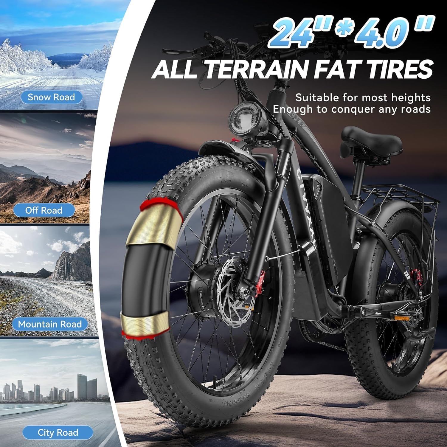 Dual Motor Electric Fat Tire Bike for Adults, 9000W Peak Power, Up to 45 MPH, 24" All-Terrain E-Bike with Lockable Suspension