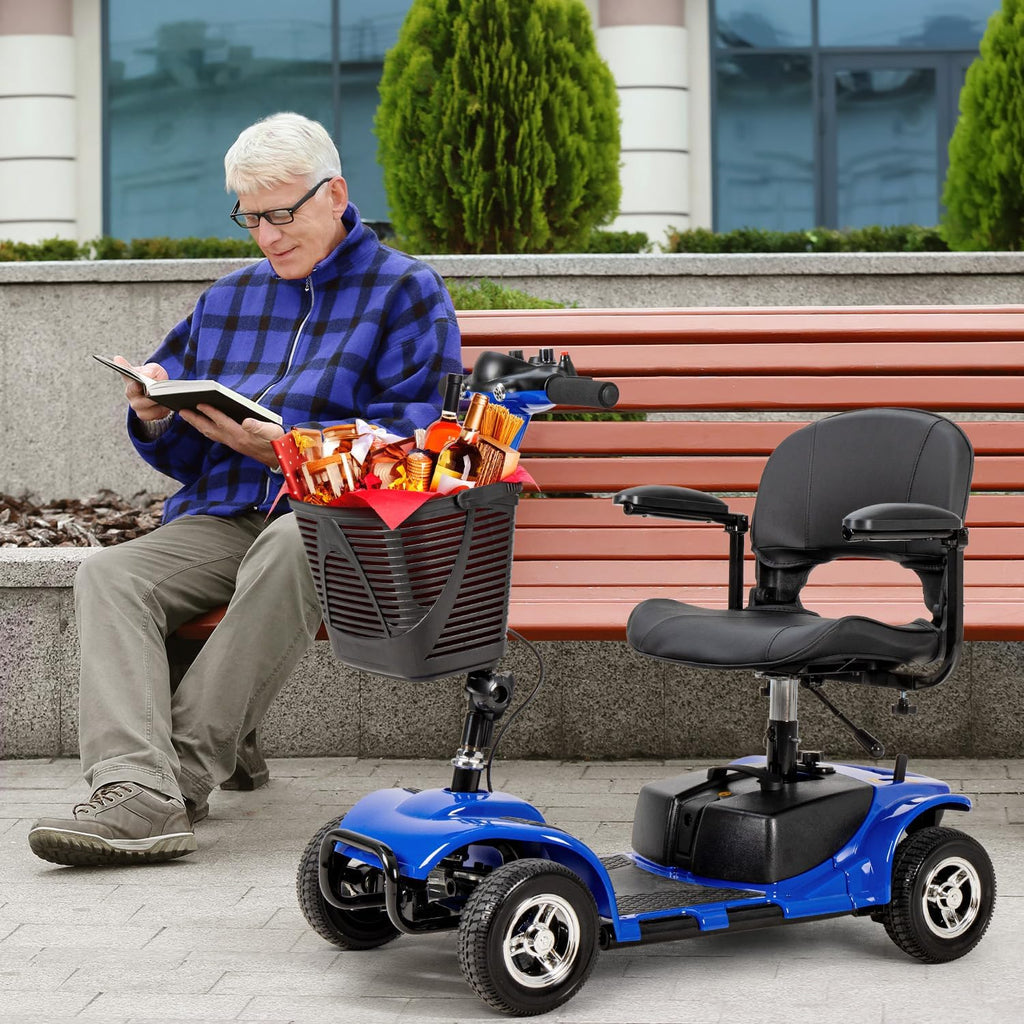 4-Wheel Mobility Scooter for Seniors & Adults – Foldable Electric Travel Scooter with Basket, LED Lights & Extended Battery