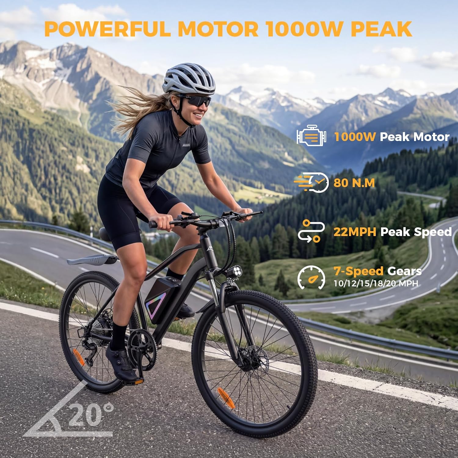 Electric Bike for Adults, 26-Inch & Foldable Commuter E-Bike, Long-Range Electric Bicycle with Multi-Speed Drivetrain and Removable Power System