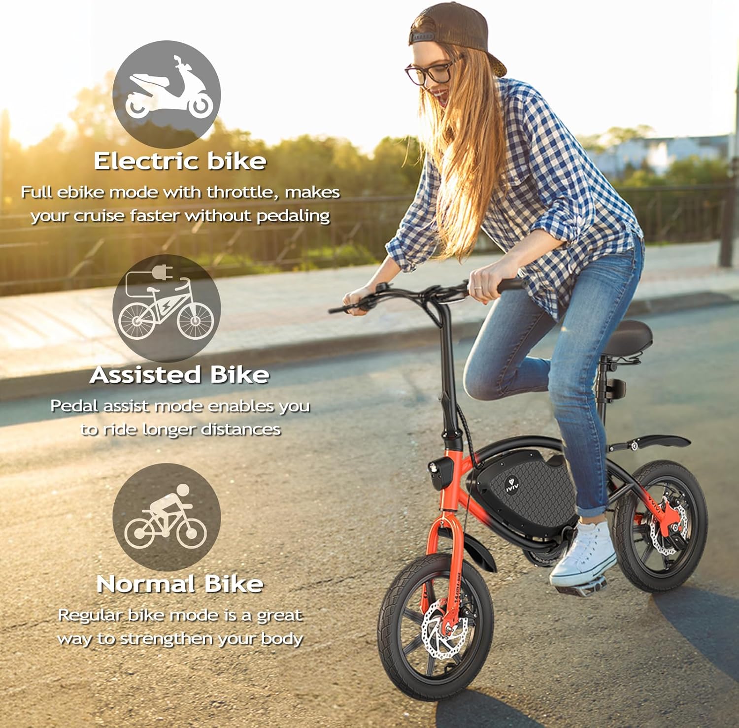 14" Folding Electric Bike for Adults & Teens – Compact City E-Bike with Cruise Control & Long-Range Assist