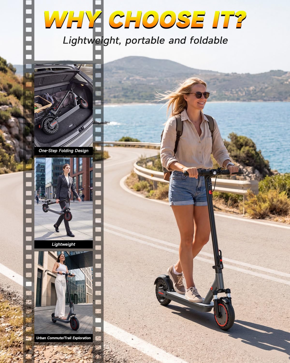 Electric Scooter with Dual Suspensions, 19/22MPH, 500W/800WMotor,