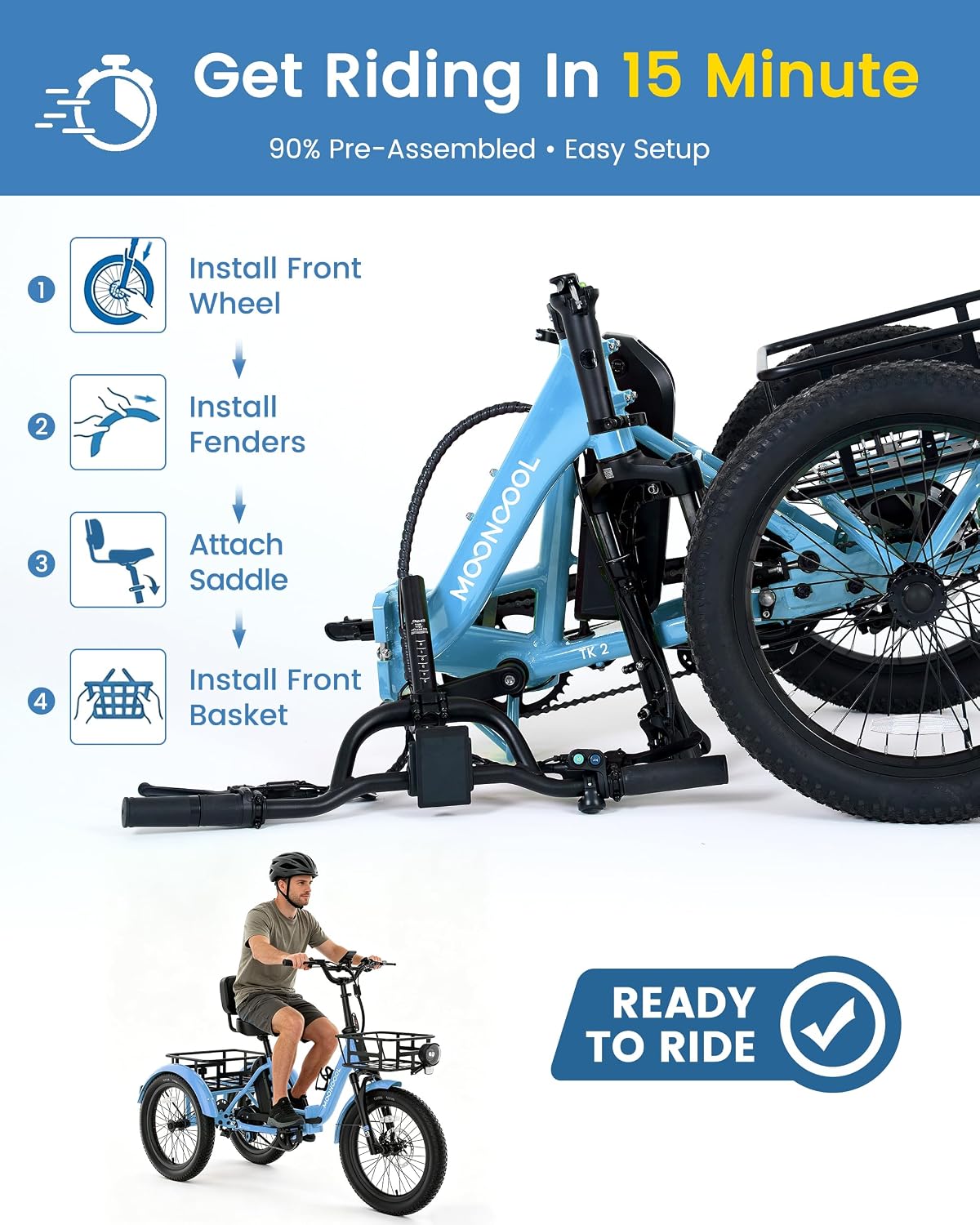 Folding Electric Tricycle for Adults with 500W/750W Motor, 20" x 3.0" Fat Tires, Step-Through Aluminum Frame, Reverse Function & 3-Wheel Design