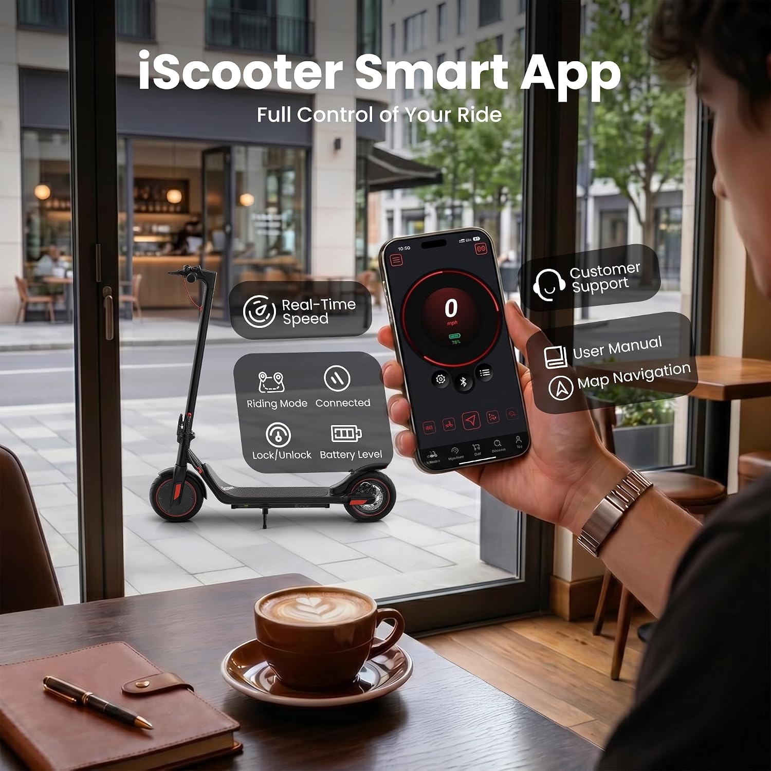 Electric Scooter Adults & Big Kids, Cruise Control, Dual Braking System, Smart App, Foldable