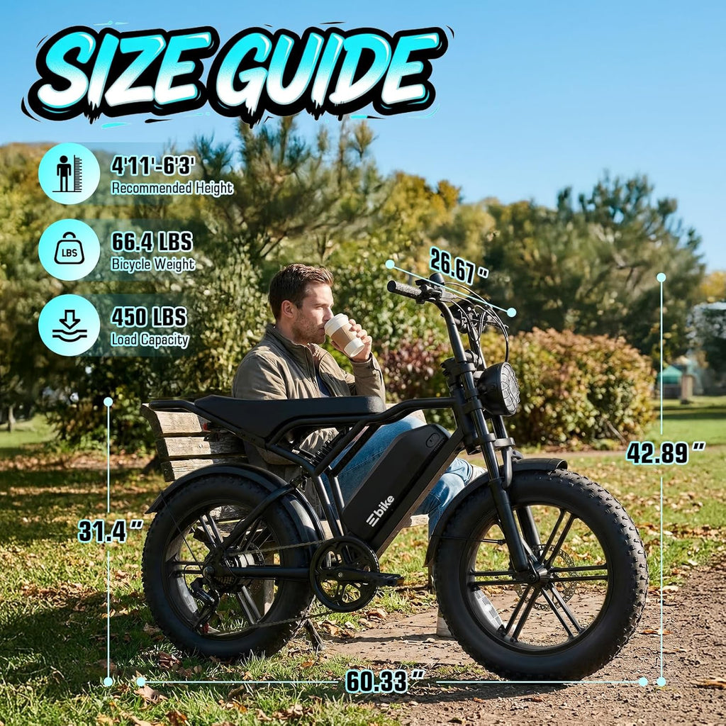 Adult Electric Fat Tire Bike, 1500W Peak Motor, Up to 60-Mile Range, 20" All-Terrain E-Bike with Dual Suspension & 7-Speed Drivetrain
