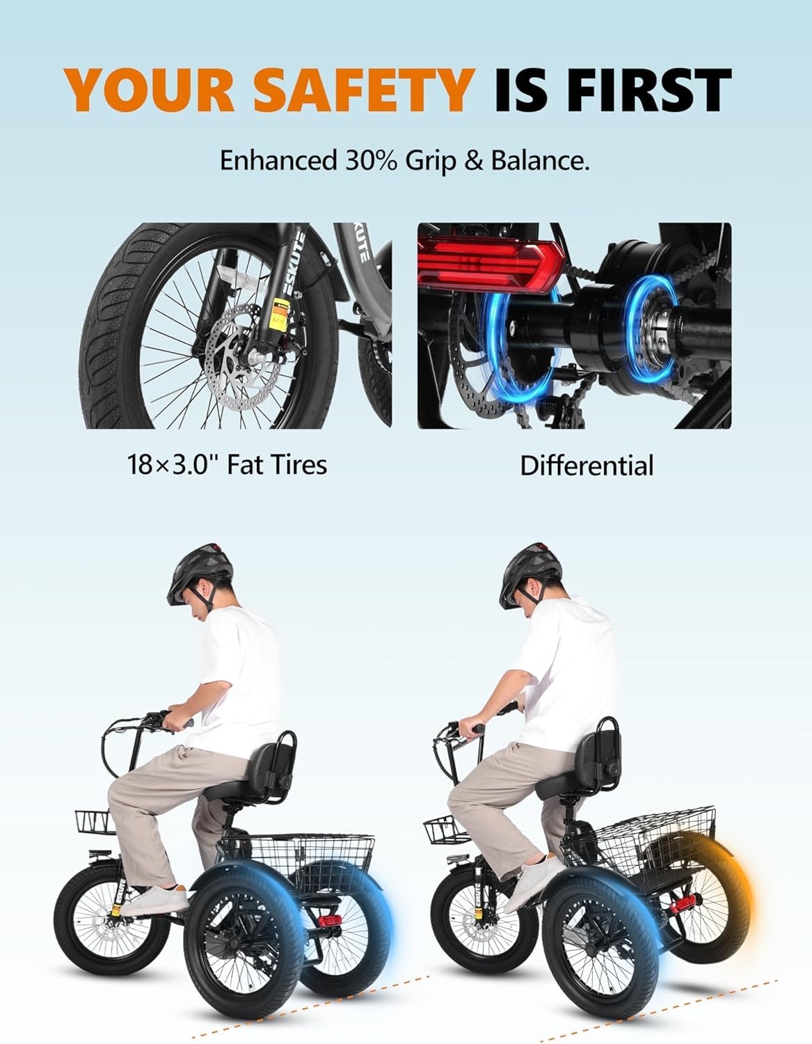 Foldable Electric Tricycle for Adults, 3-Wheel Fat Tire E-Bike with Step-Through Frame, Long-Range Electric Trike