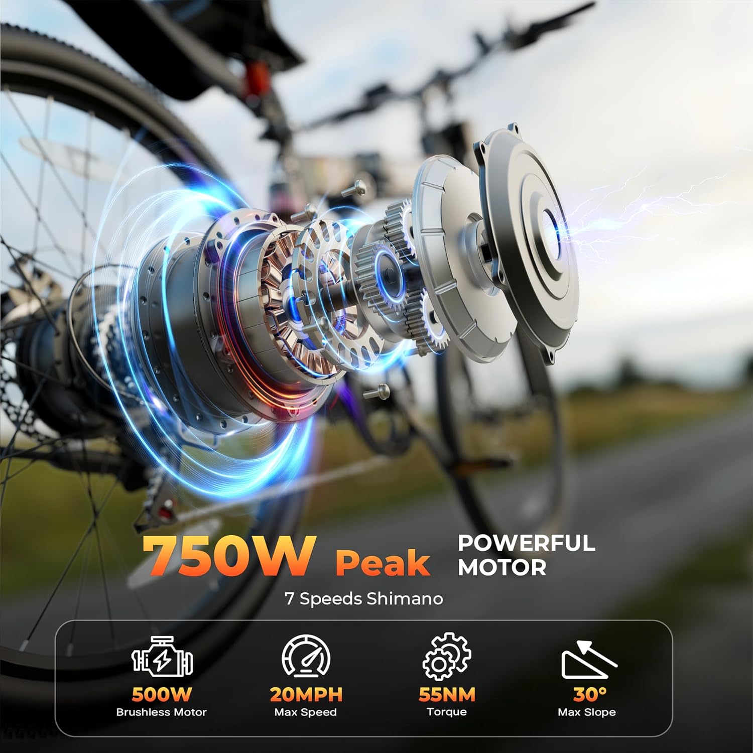 26" Folding Electric Bike for Adults, 750W Peak Motor, Up to 50+ Miles Range, 20 MPH Commuter eBike with Dual Disc Brakes & Hydraulic Suspension, UL Certified