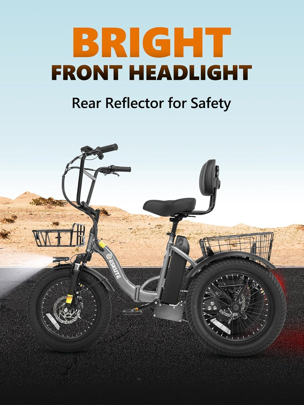 Foldable Electric Tricycle for Adults, 3-Wheel Fat Tire E-Bike with Step-Through Frame, Long-Range Electric Trike