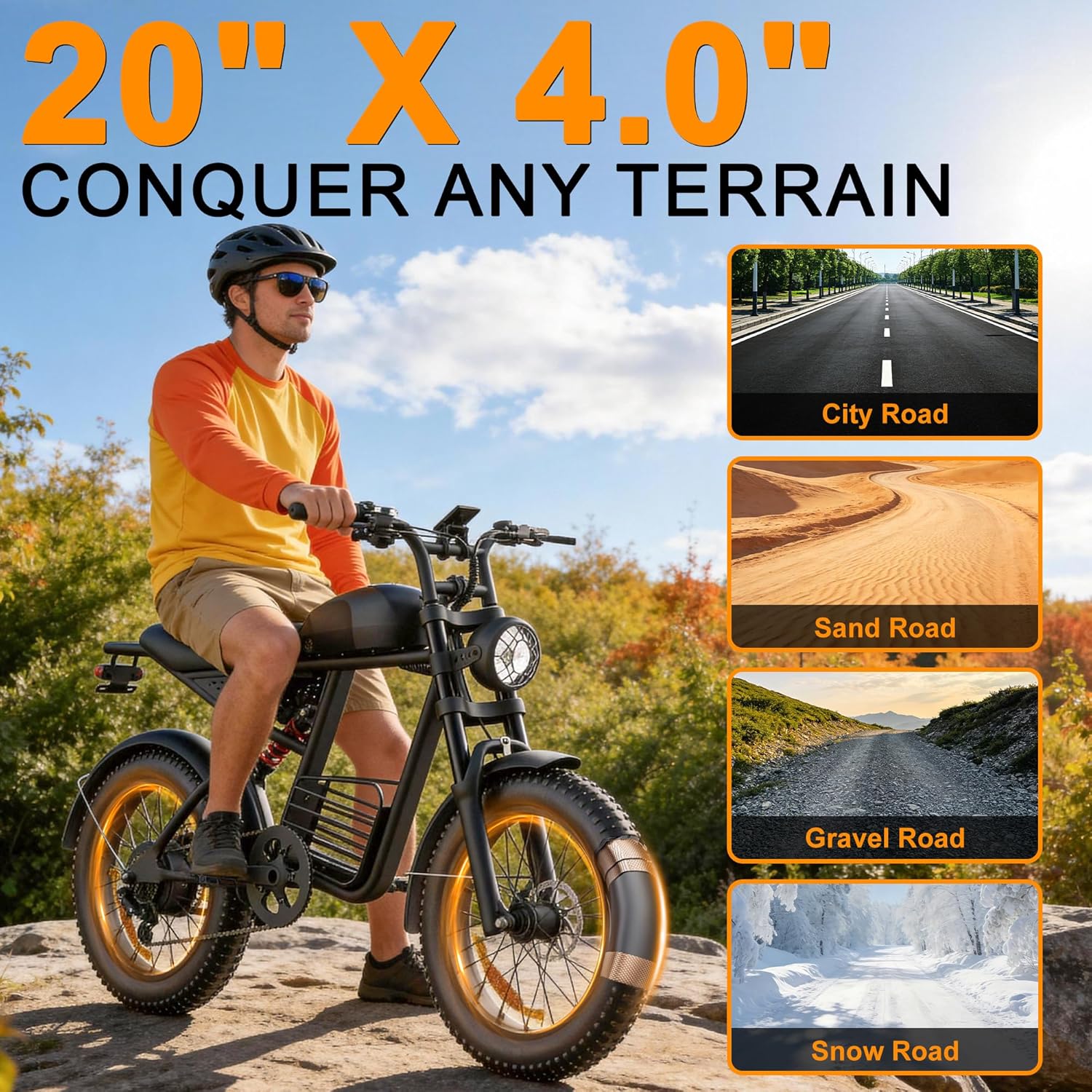Electric Bike for Adults, 20-Inch Fat Tire E-Bike, Long-Range Commuter & Off-Road Electric Bicycle, UL Certified, USA Stock
