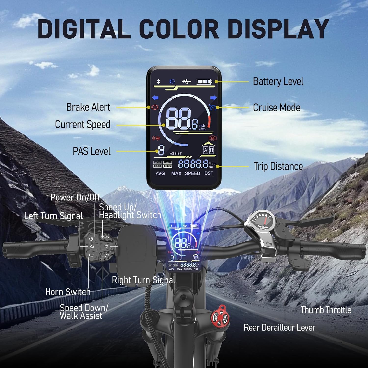 2000W Peak Electric Bike for Adults – 26" Fat Tire E-Bike, 34 MPH Top Speed, Up to 100 Miles Range, Removable Battery