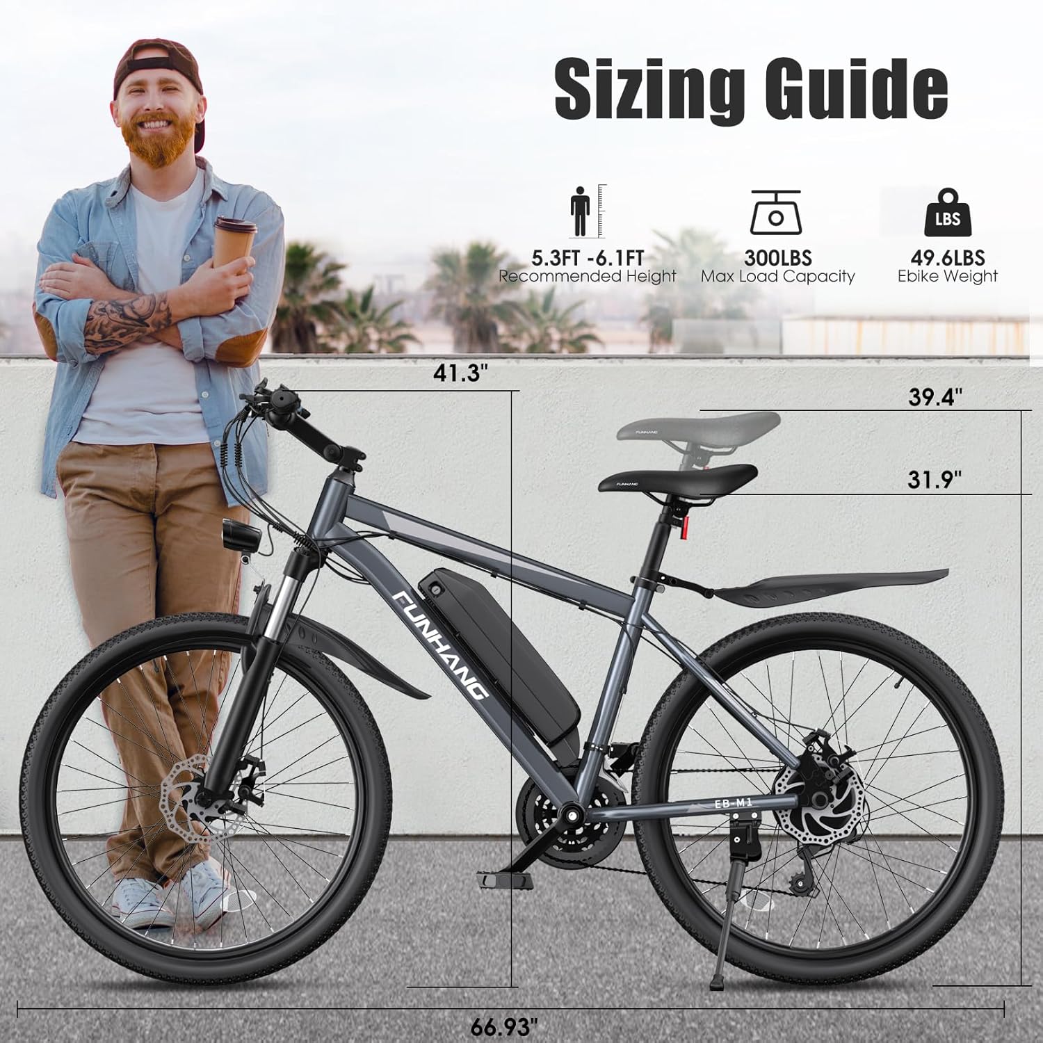 1000W Peak Electric Mountain Bike for Adults – 26-Inch E-Bike with Front Suspension, 7-Speed Gears, Fenders & Up to 50-Mile Range