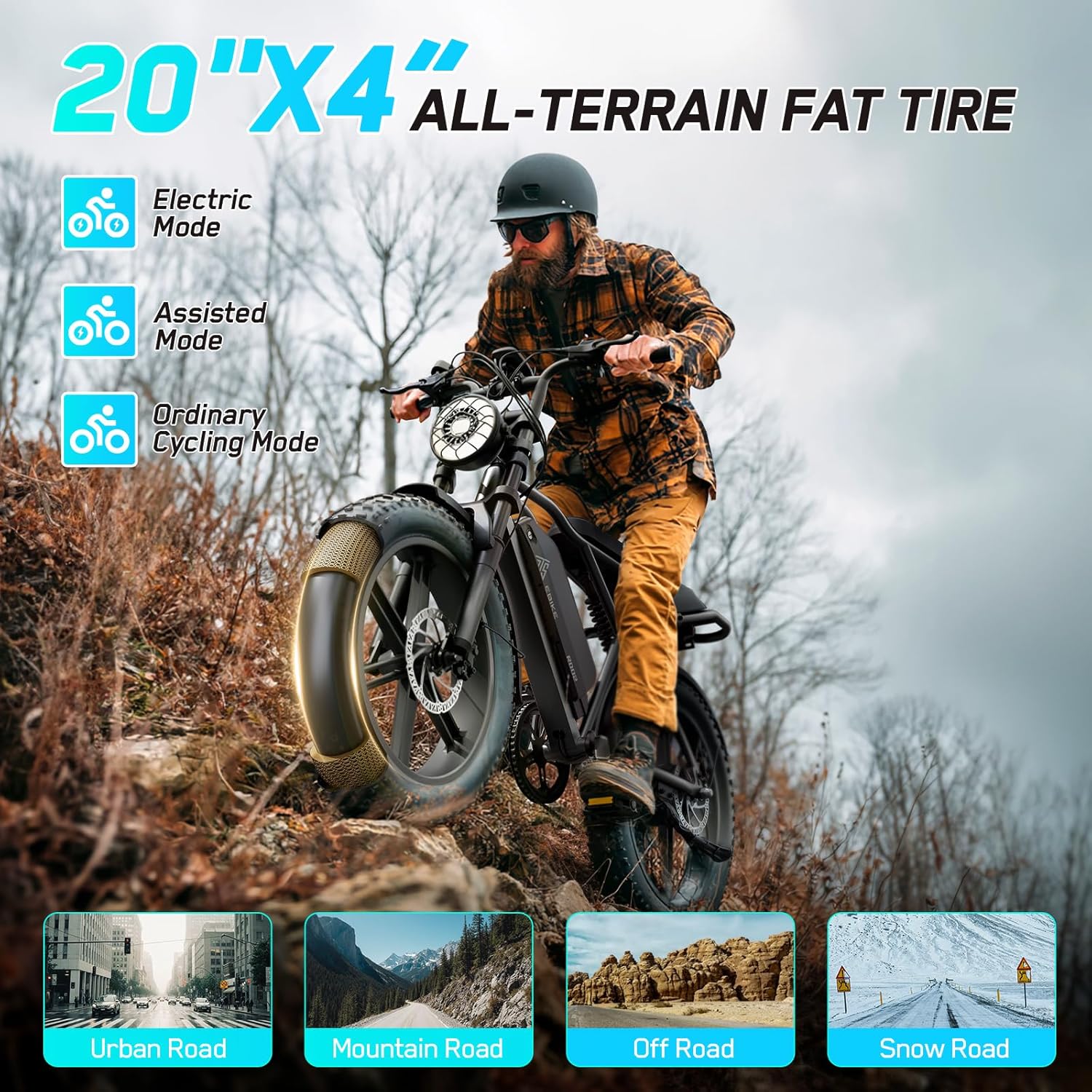 1500W Peak Fat Tire Electric Bike for Adults – 20-Inch All-Terrain E-Bike with Long Range, Off-Road Ready & UL 2849 Tested