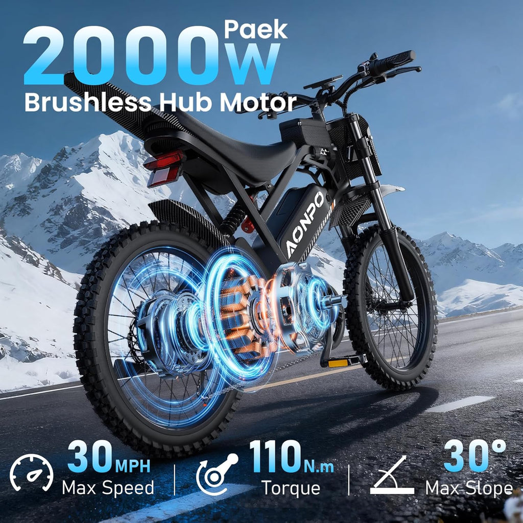 17" Electric Bike for Adults & Teens with 2000W/3000W Peak Motor, Up to 33 MPH, 100–120 Miles Range & Off-Road Design