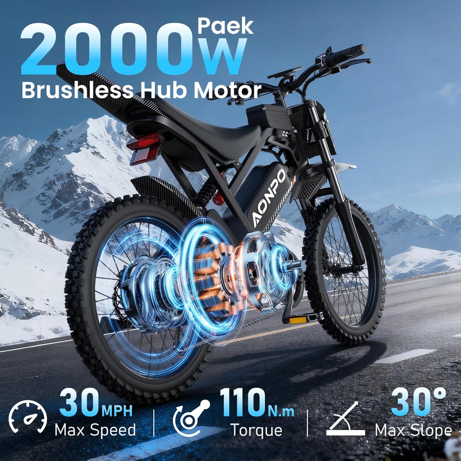 17" Electric Bike for Adults & Teens with 2000W/3000W Peak Motor, Up to 33 MPH, 100–120 Miles Range & Off-Road Design