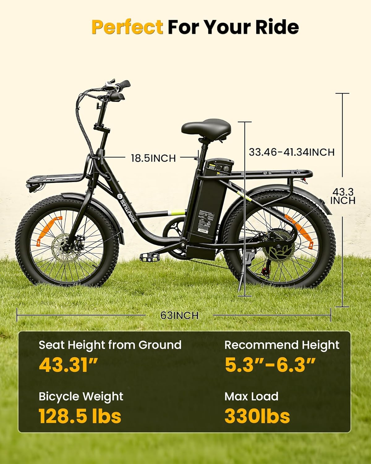 20" Fat Tire Step-Thru Electric Bike for Adults – Cruiser E-Bike with Dual Cargo Rack & 7-Speed Gear System
