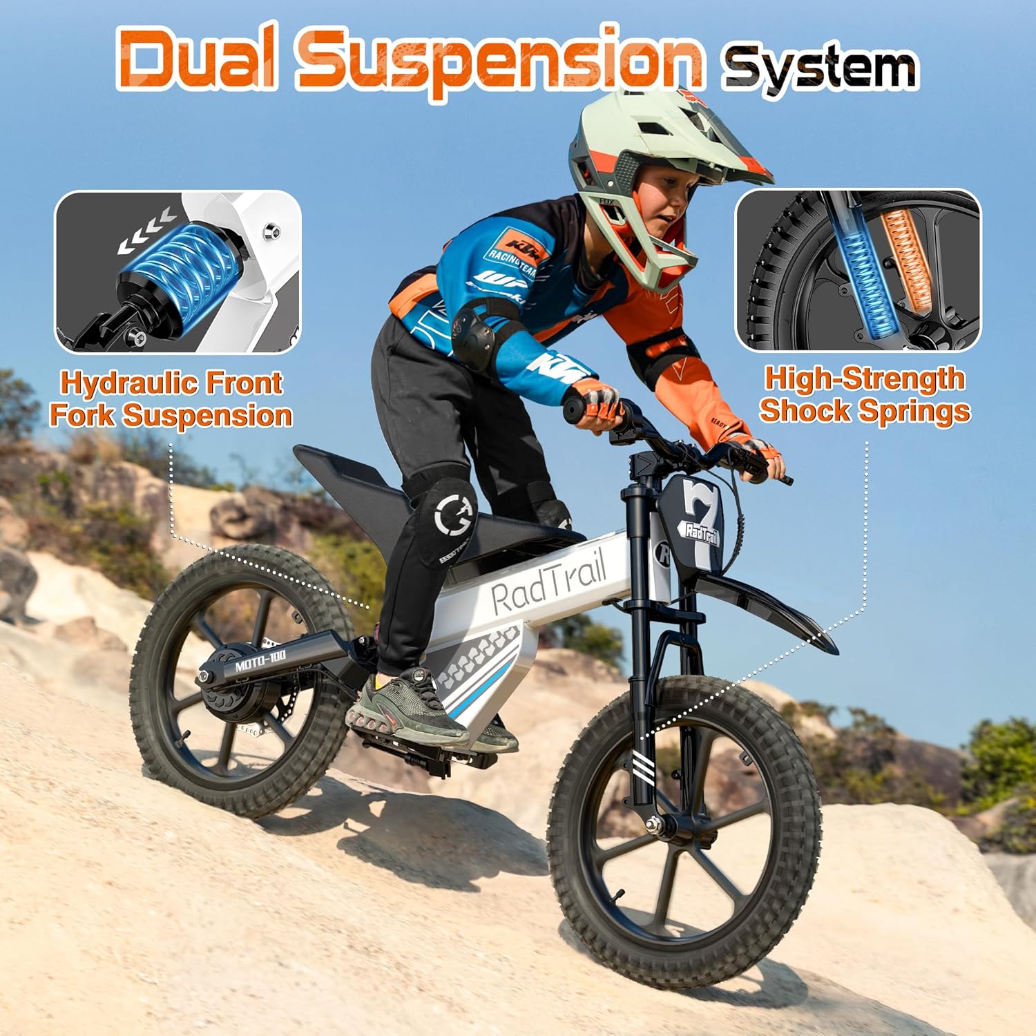 Electric Dirt Bike for Kids (Ages 5+) – 500W Off-Road E-Bike with Dual Suspension & Disc Brakes