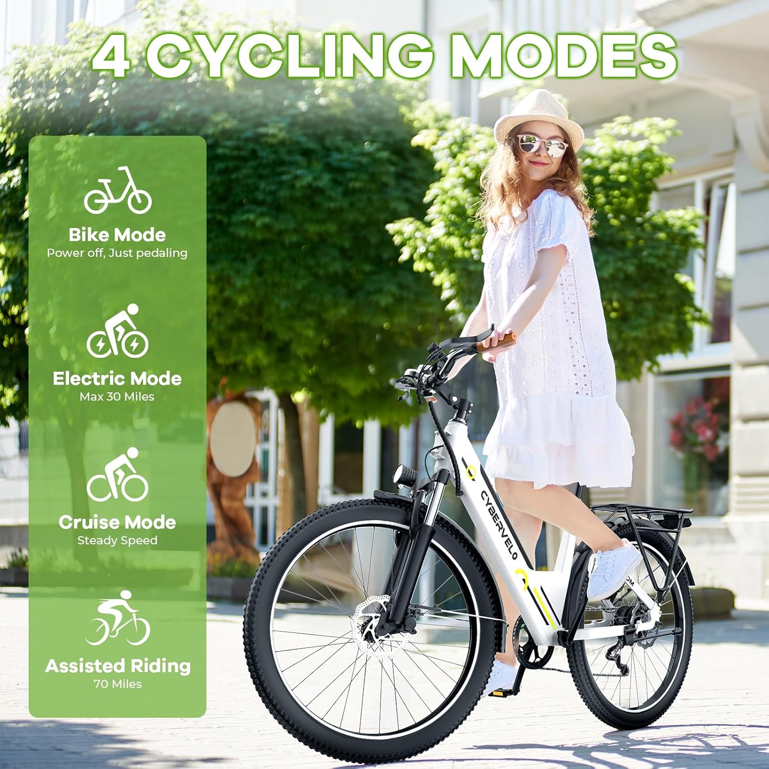 26" Electric Bike for Adults, 750W Peak Motor, Up to 80-Mile Range, 7-Speed All-Terrain E-Bike