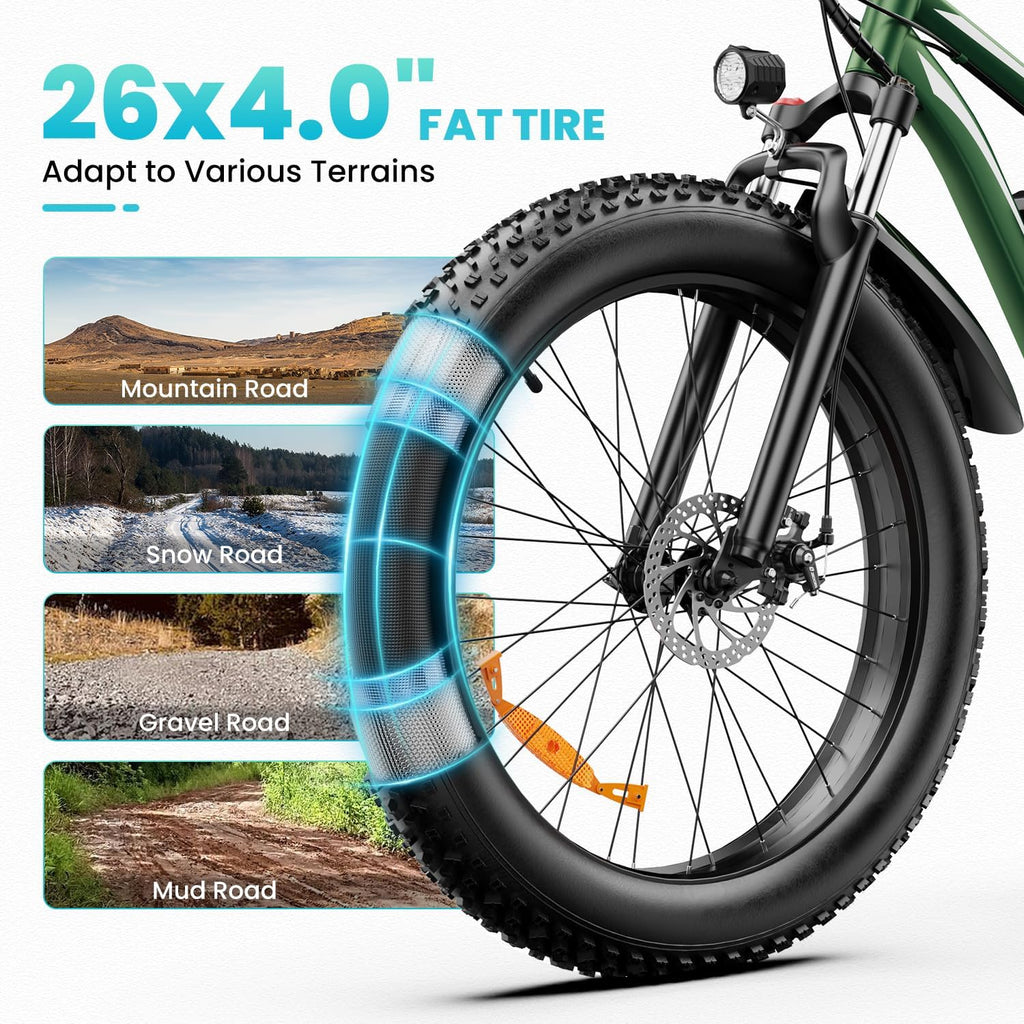 26-Inch Fat Tire Electric Bike for Adults, All-Terrain E-Bike with Long-Range Design and Comfortable Riding Experience