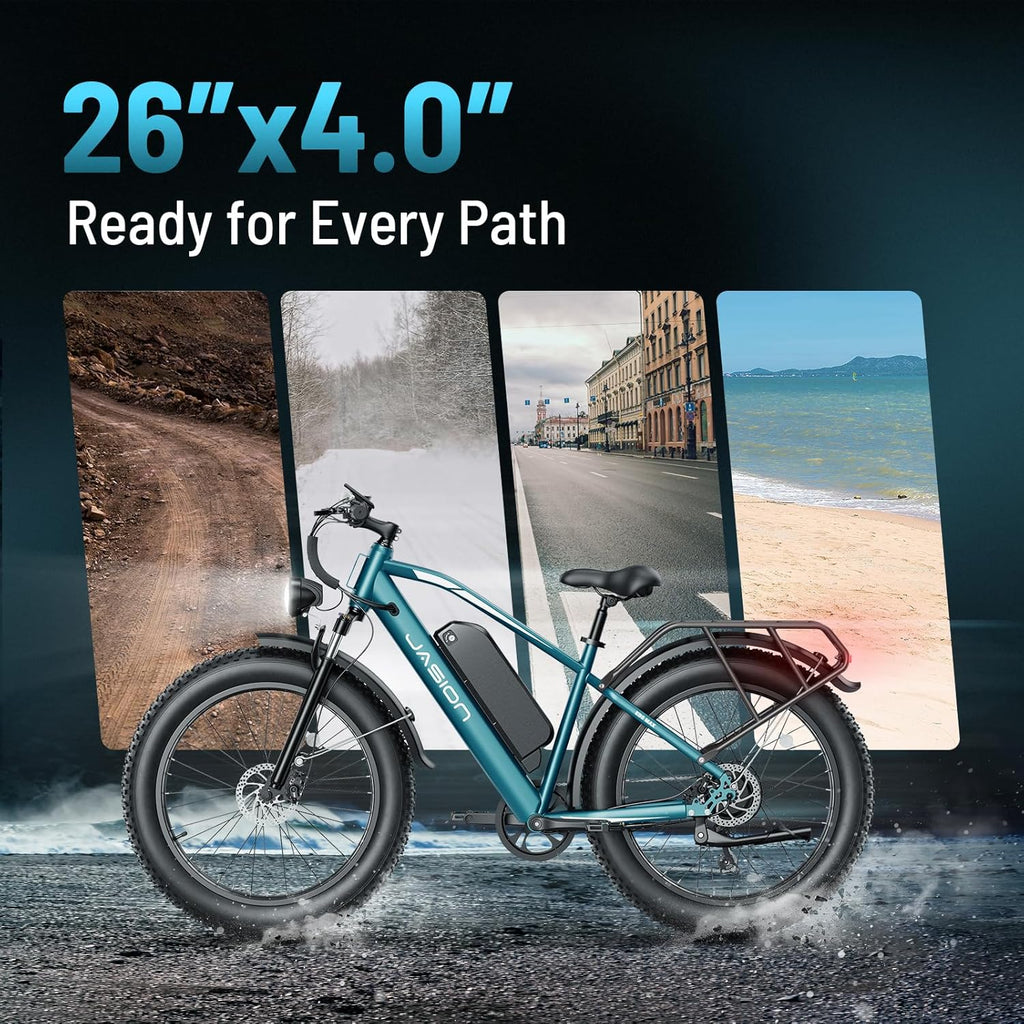 2000W Peak Electric Mountain Bike for Adults – 26" Fat Tire E-Bike, 28+ MPH Top Speed, Rear Rack & Cruise Control