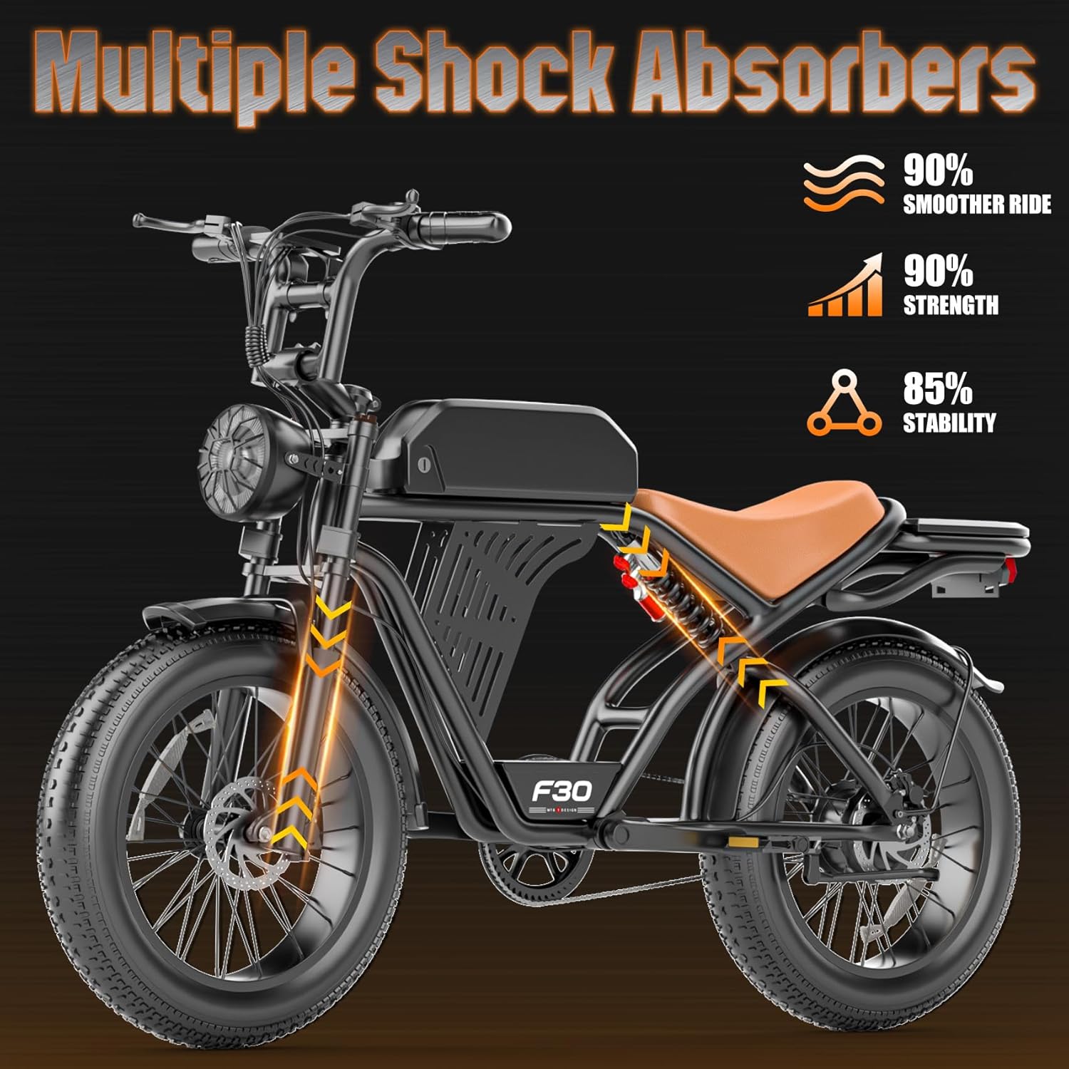 Electric Bike for Adults with NFC & Password Unlock, Long-Range Fat Tire Off-Road E-Bike, Dual Suspension, LCD Display, 20-Inch Tires